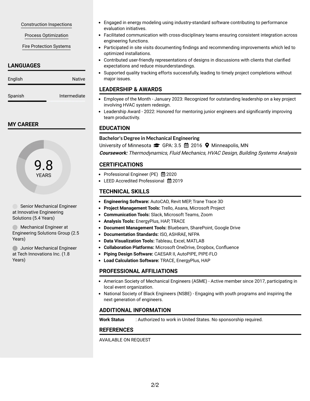 Resume Example Page 2