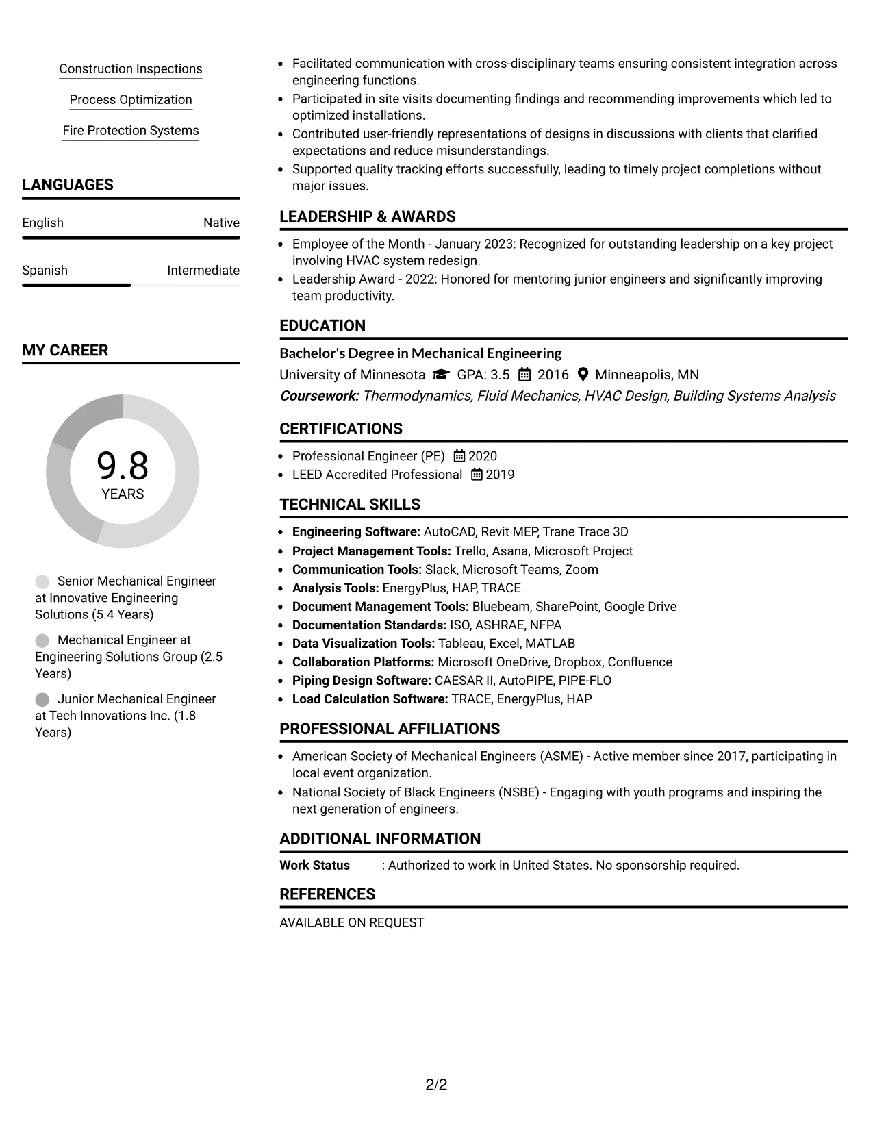 Resume Example Page 2