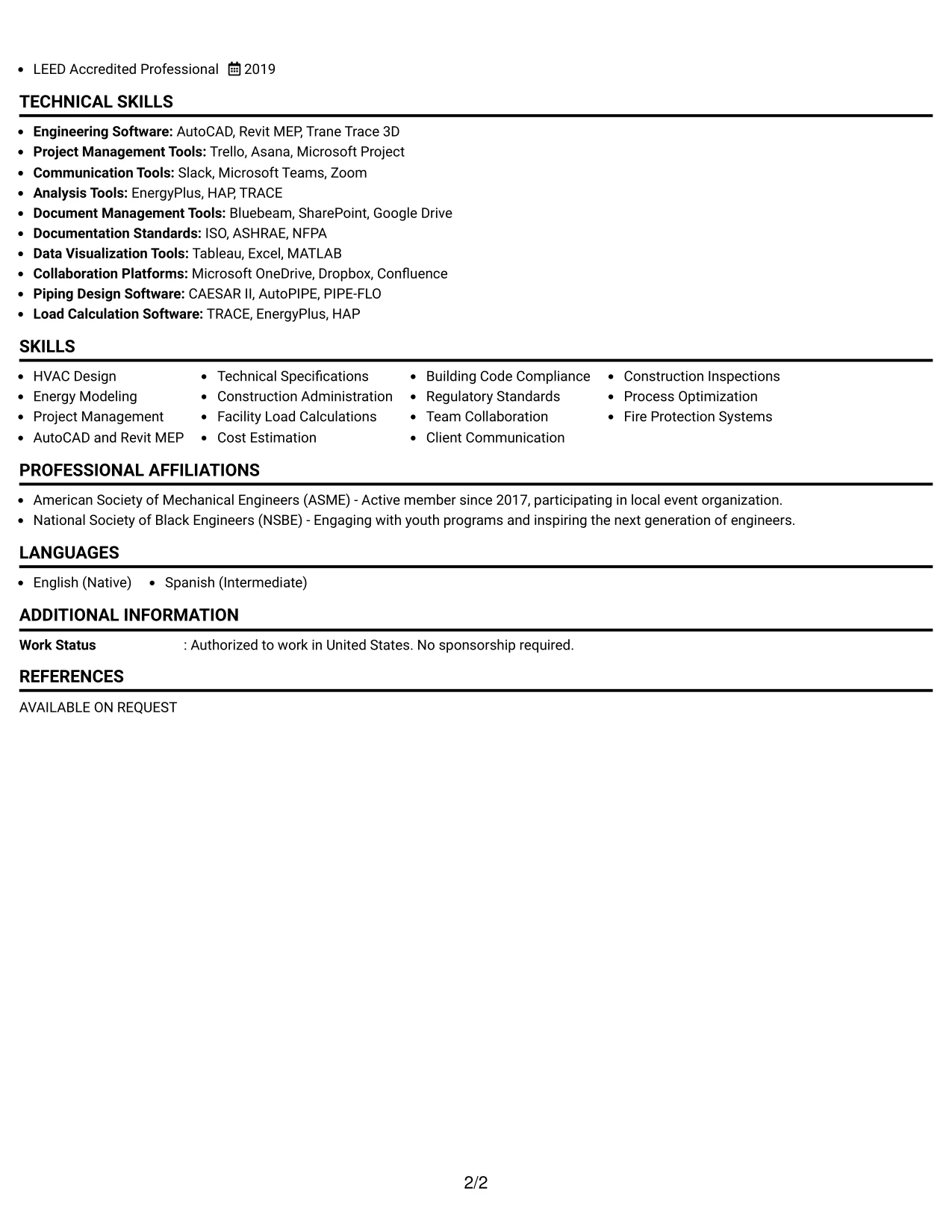 Resume Example Page 2
