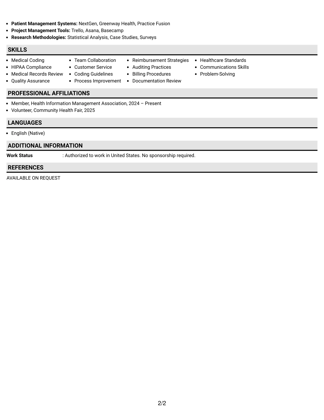 Resume Example Page 2