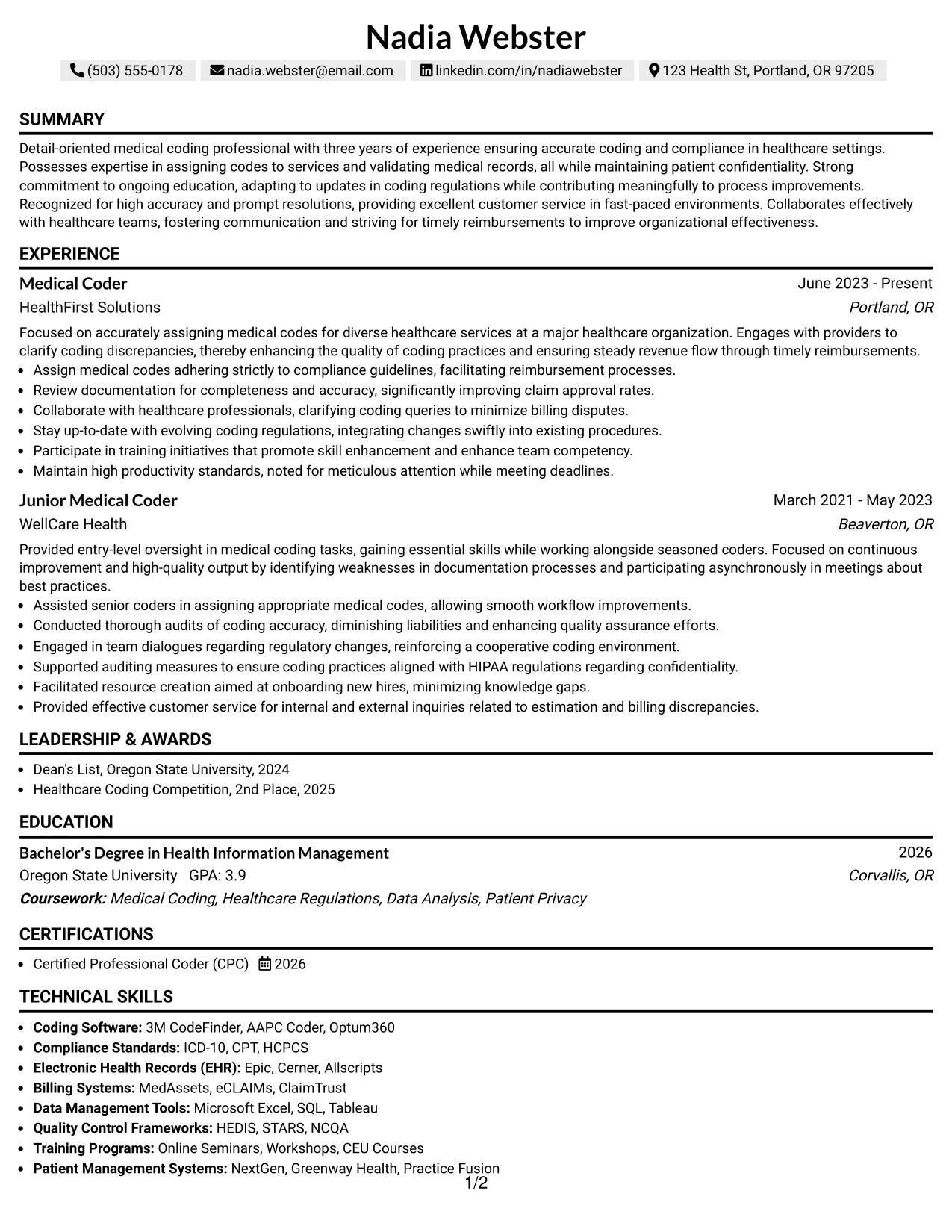 Resume Example Page 1