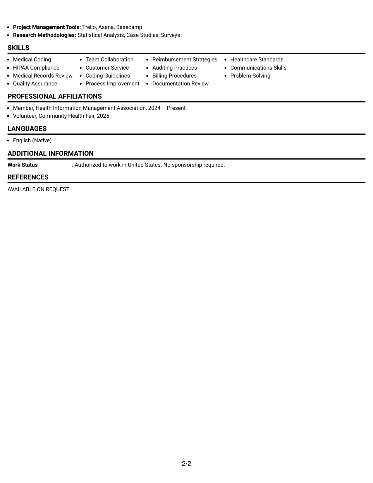 Resume Example Page 2