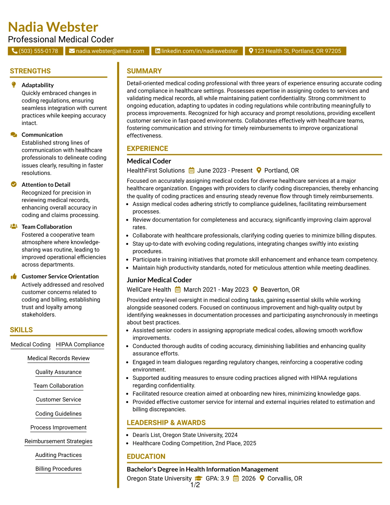 Resume Example Page 1