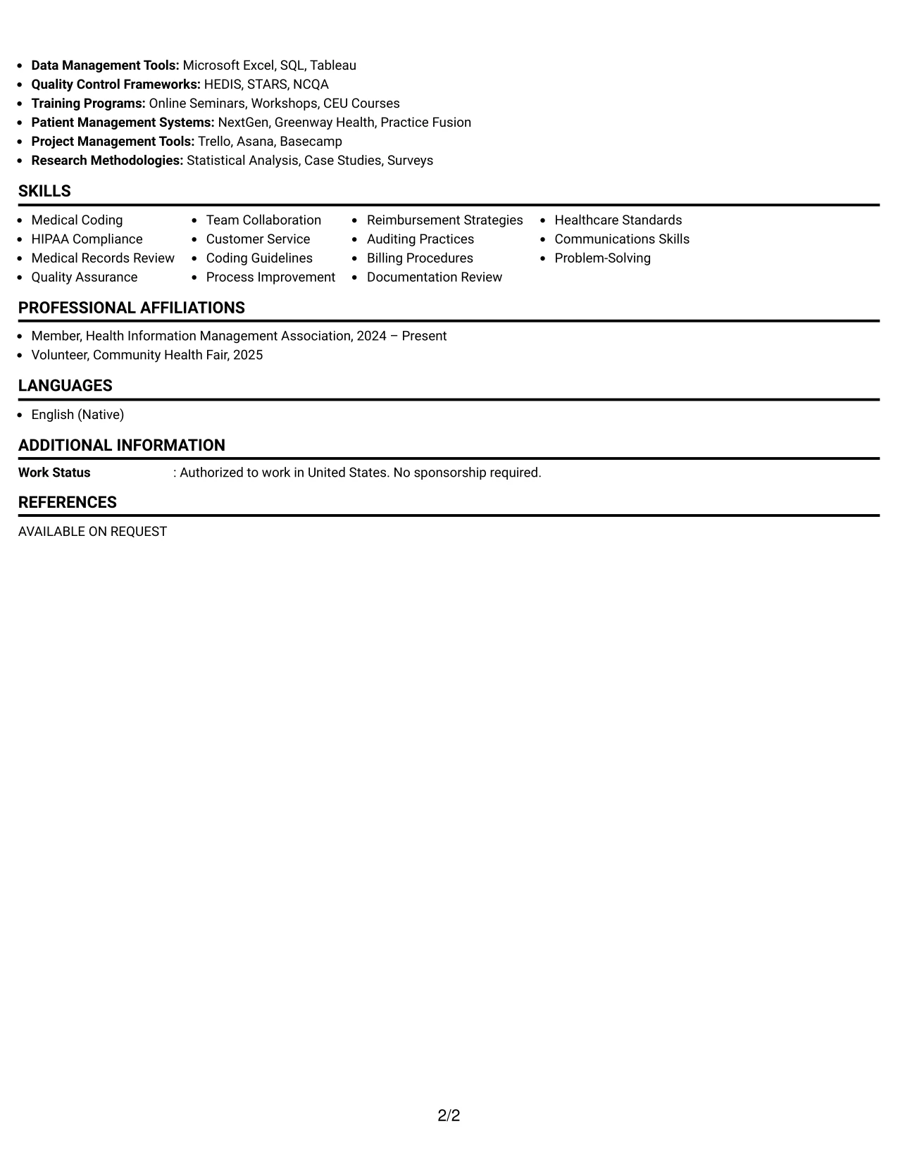 Resume Example Page 2