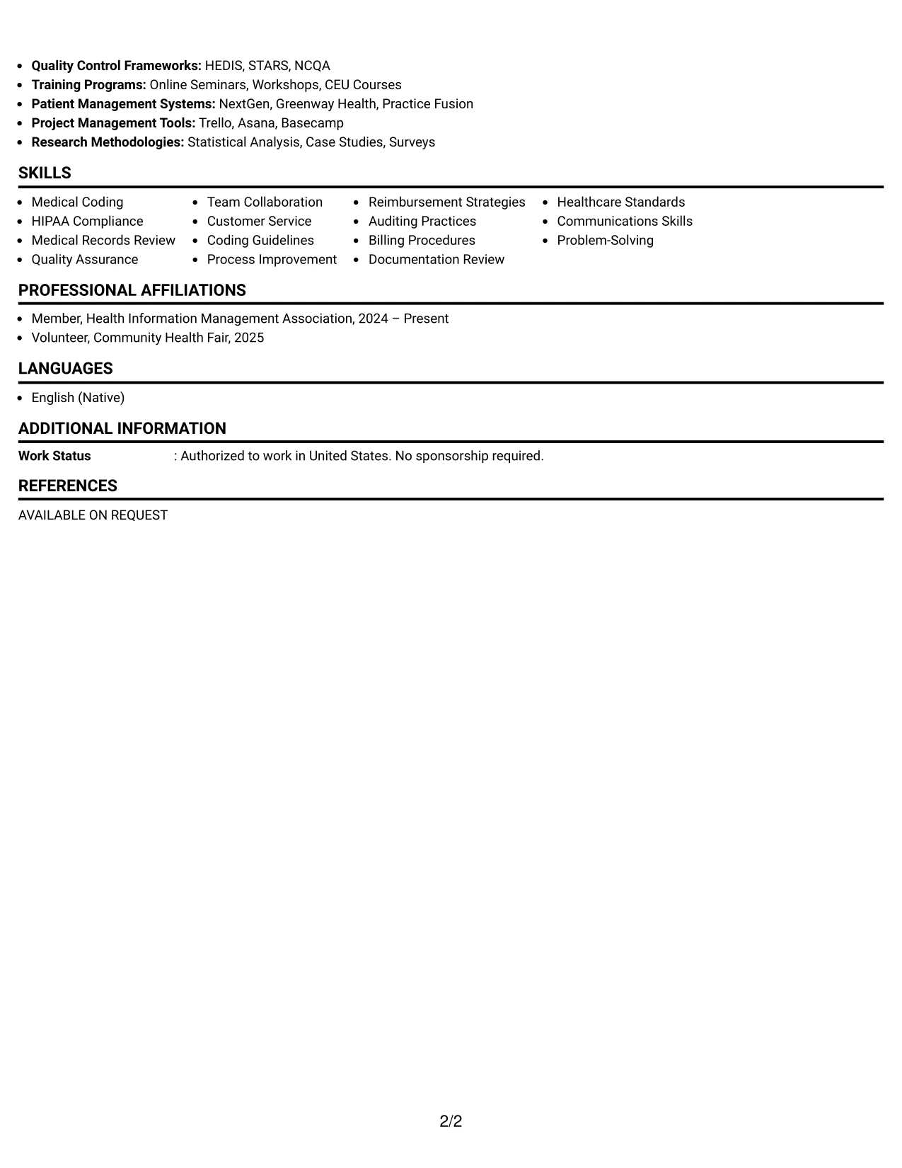 Resume Example Page 2