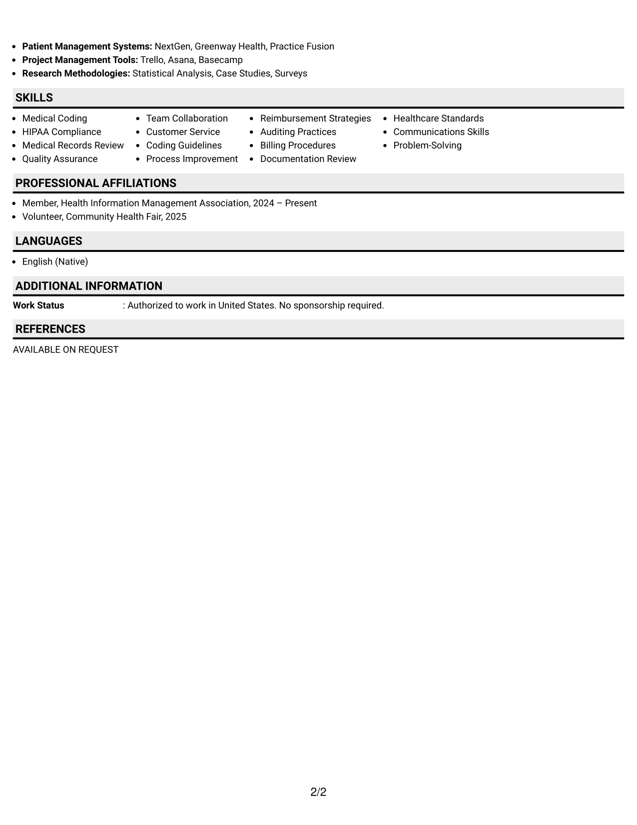 Resume Example Page 2