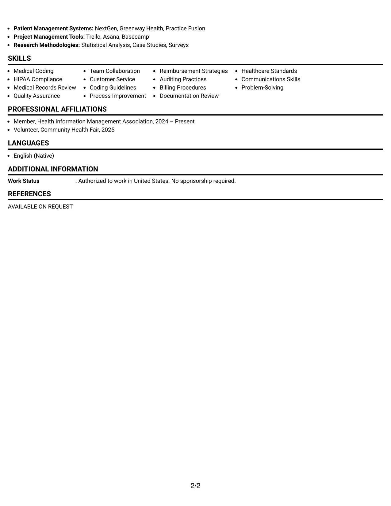 Resume Example Page 2