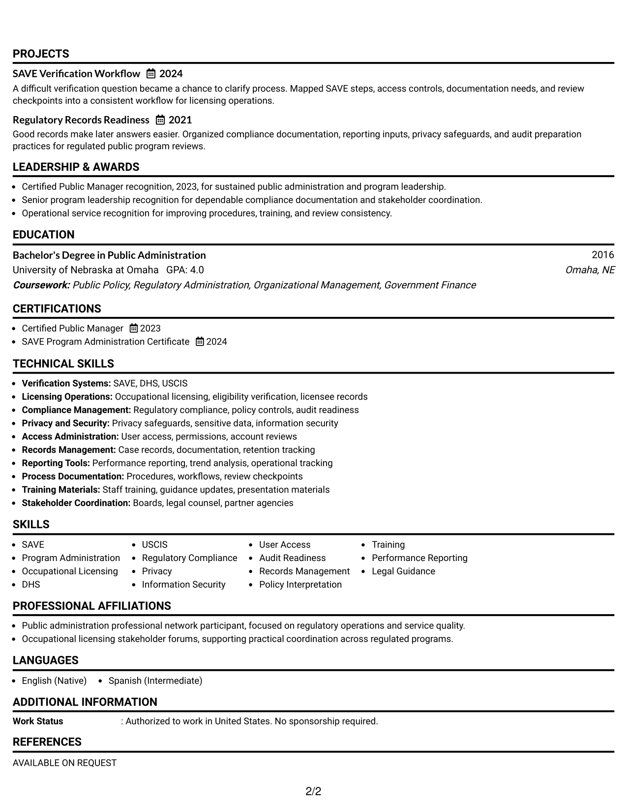 Resume Example Page 2