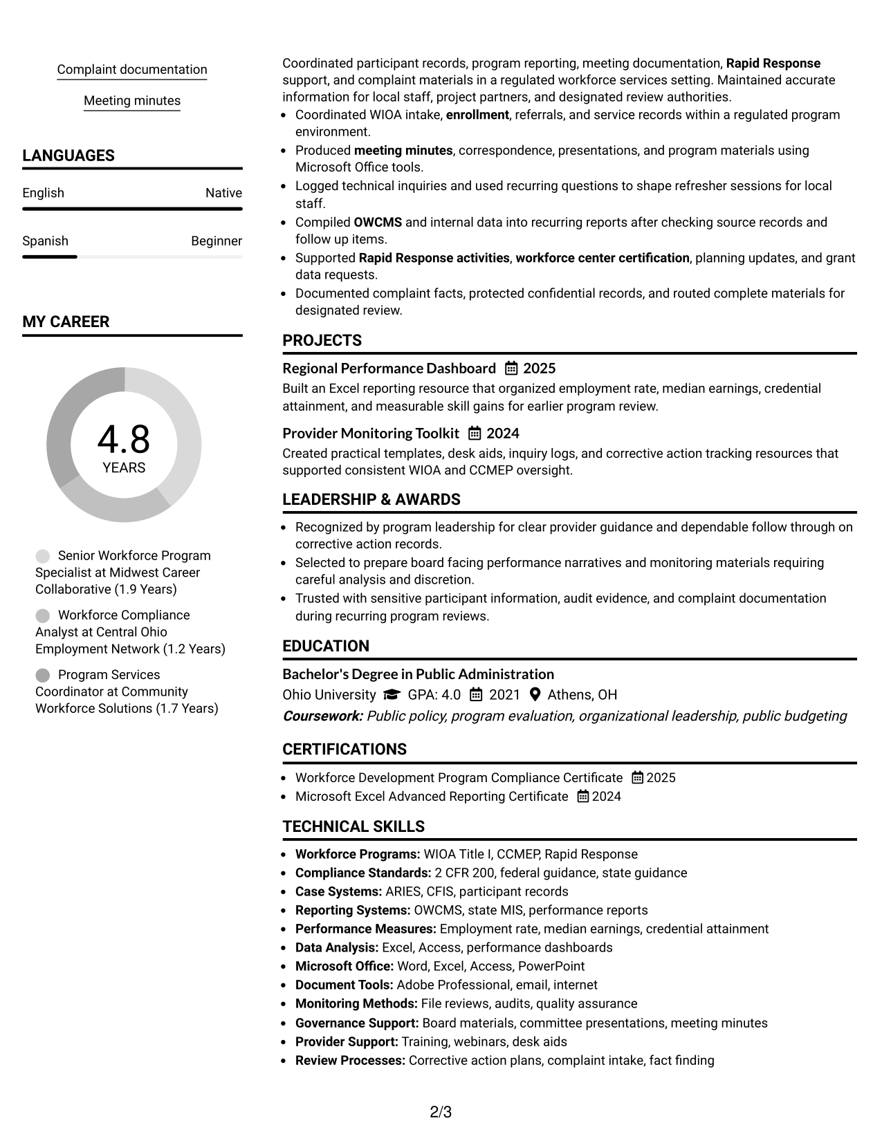 Resume Example Page 2