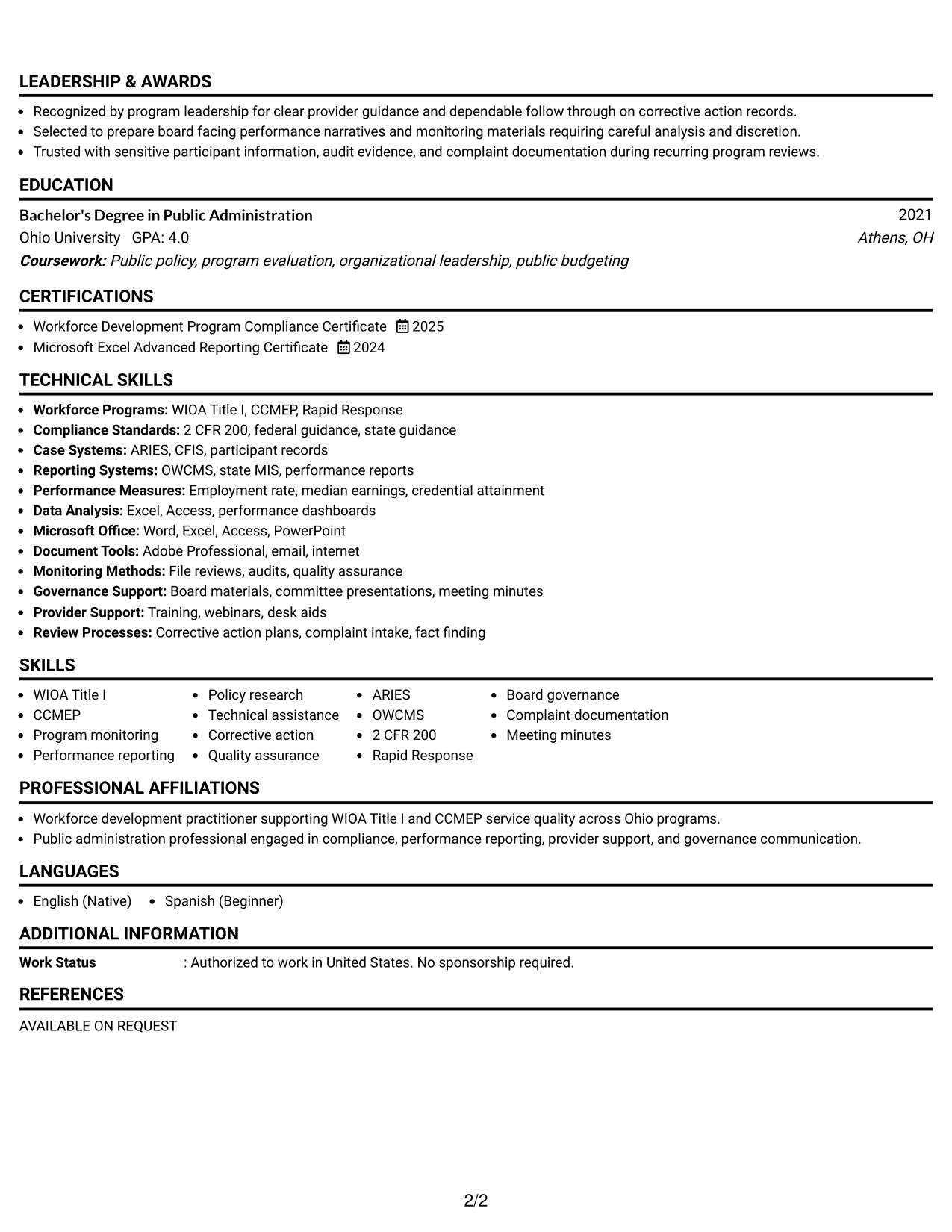 Resume Example Page 2