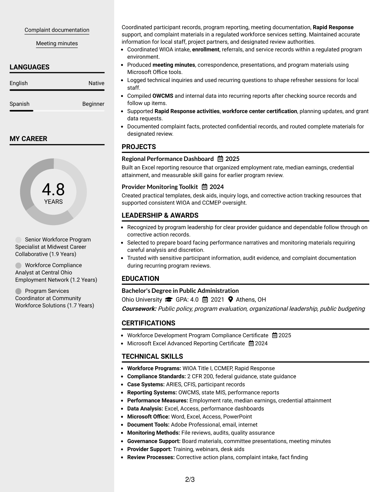 Resume Example Page 2