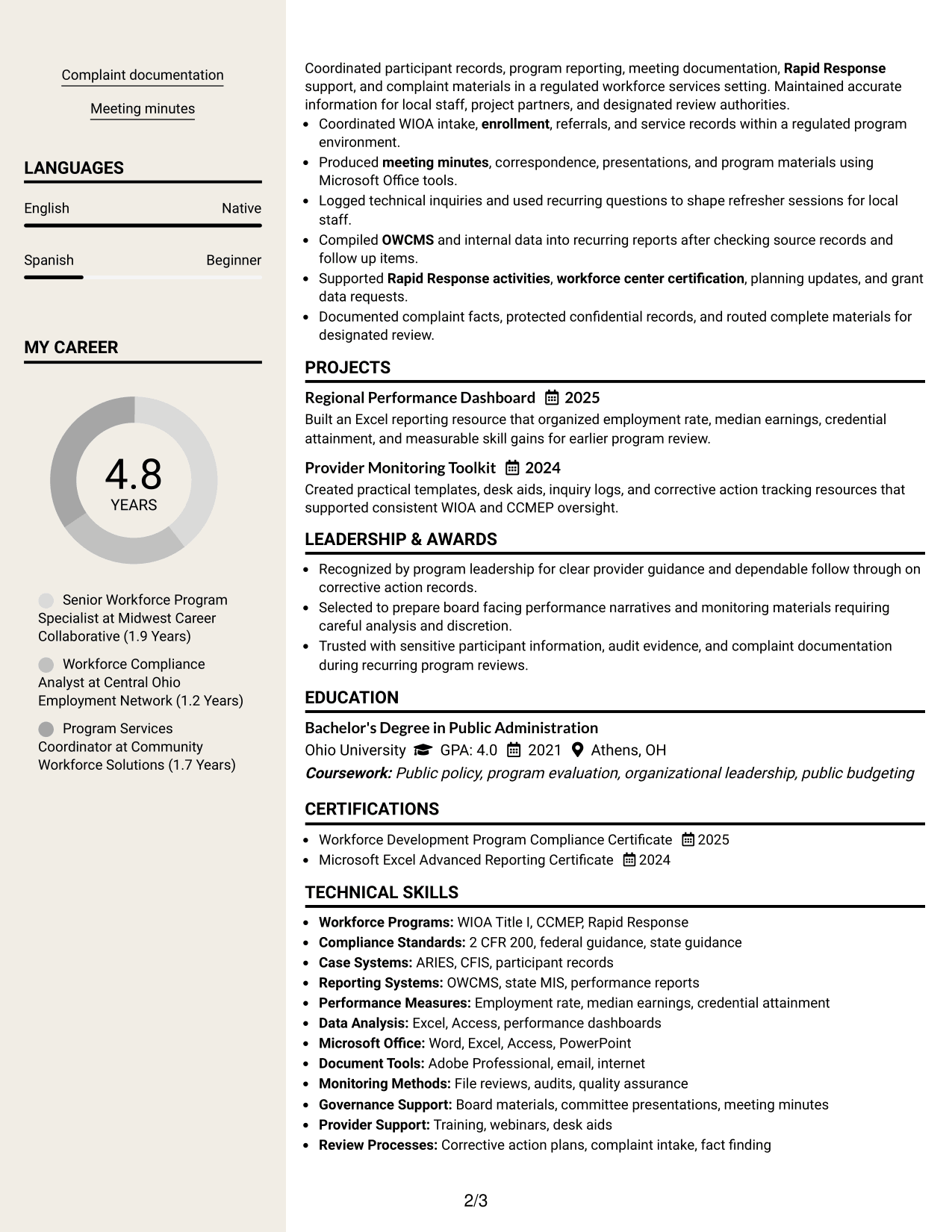 Resume Example Page 2