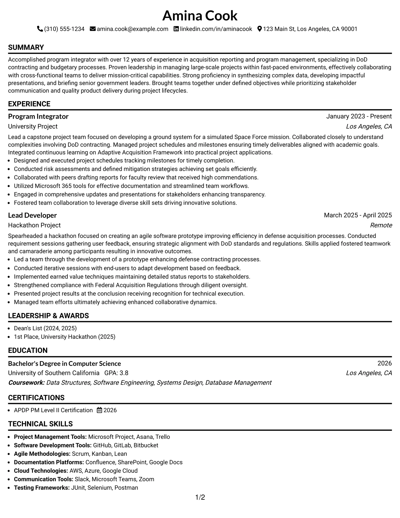 Resume Example Page 1