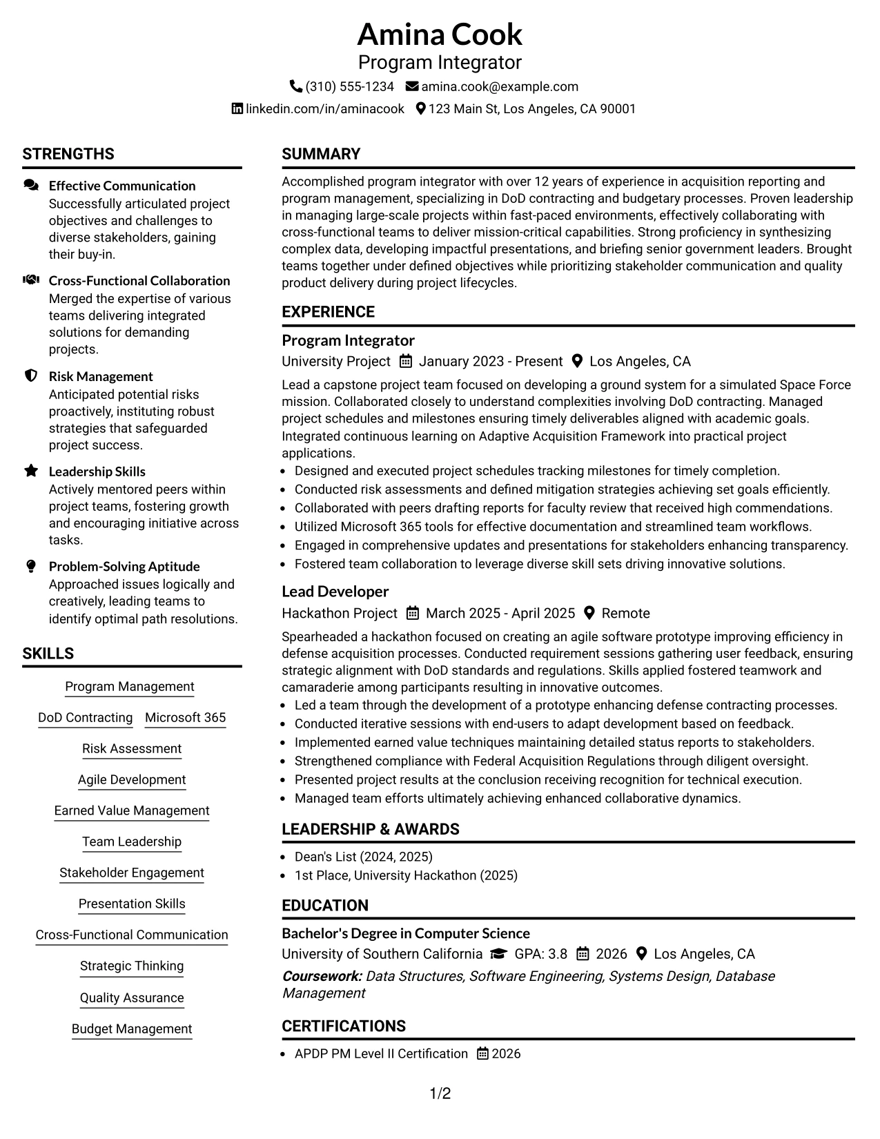 Resume Example Page 1