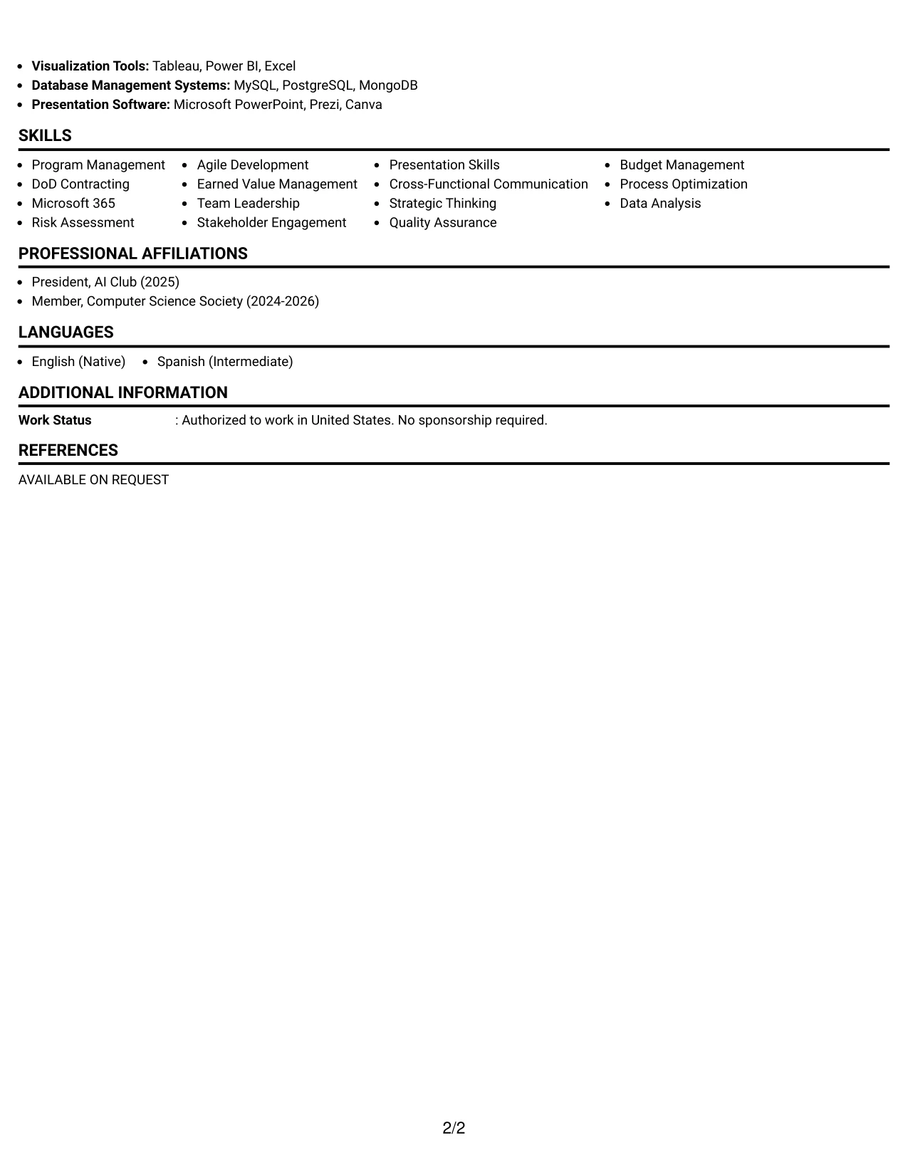 Resume Example Page 2