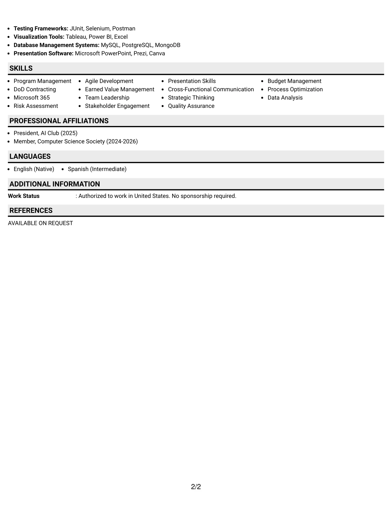 Resume Example Page 2