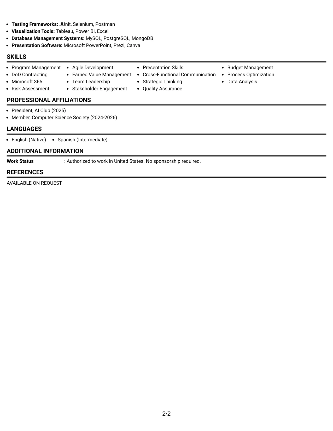Resume Example Page 2