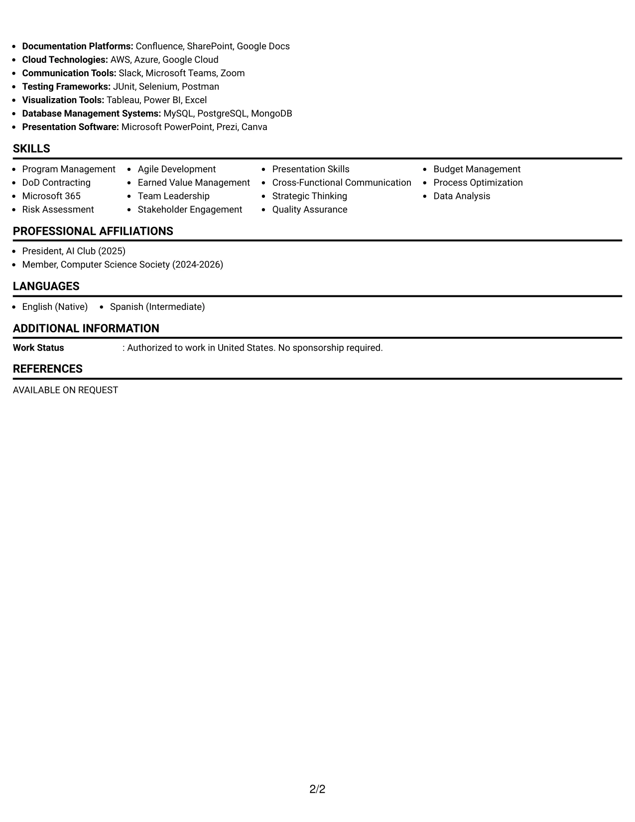 Resume Example Page 2