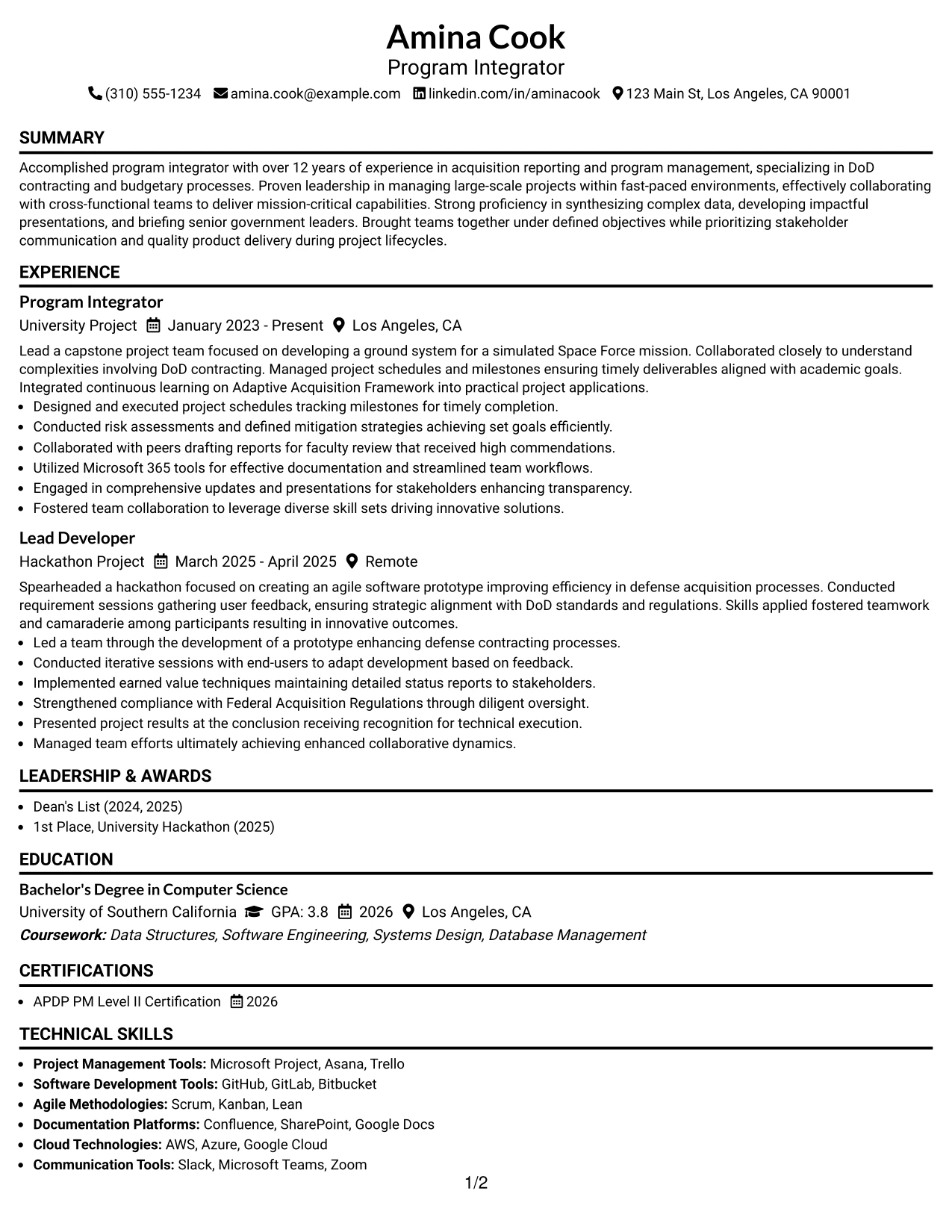 Resume Example Page 1