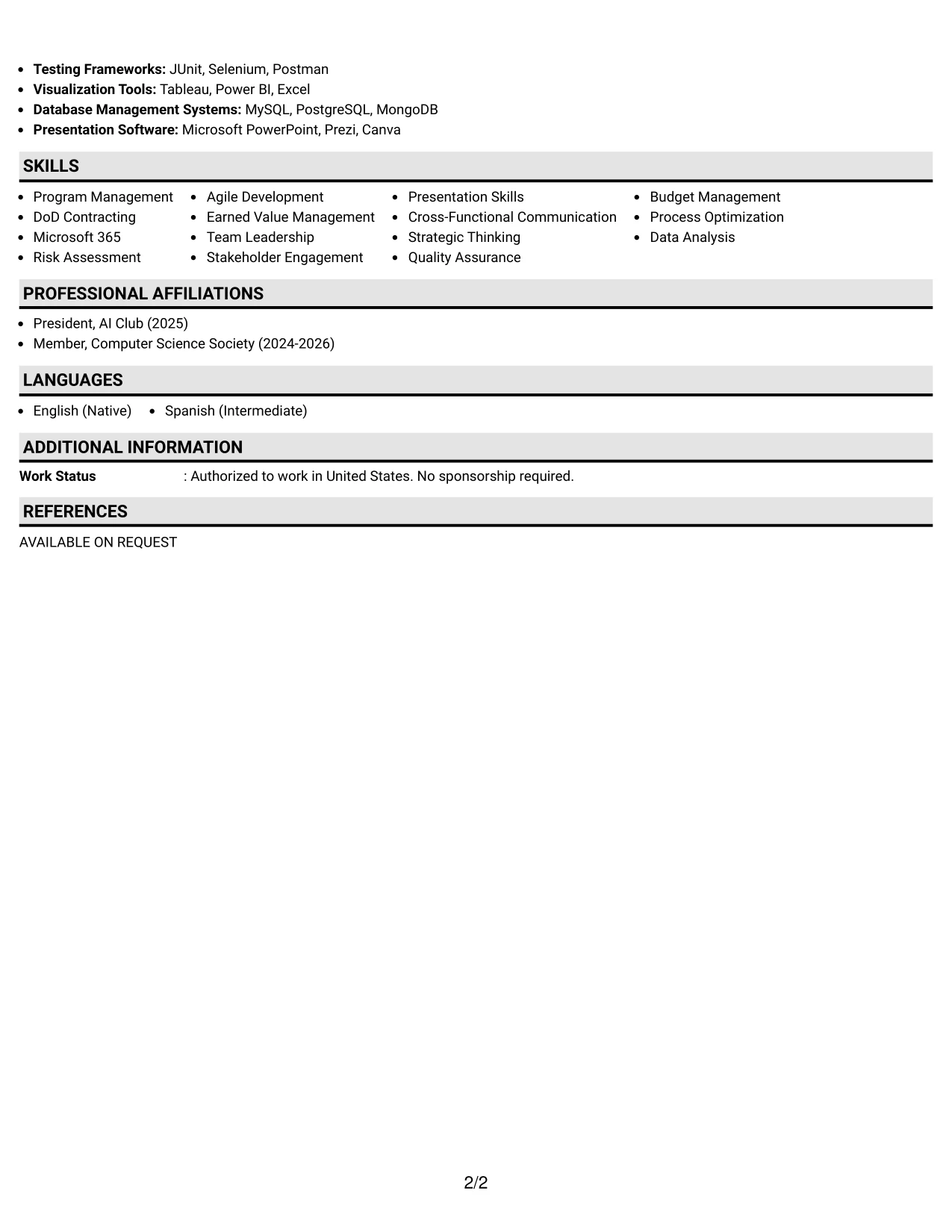Resume Example Page 2