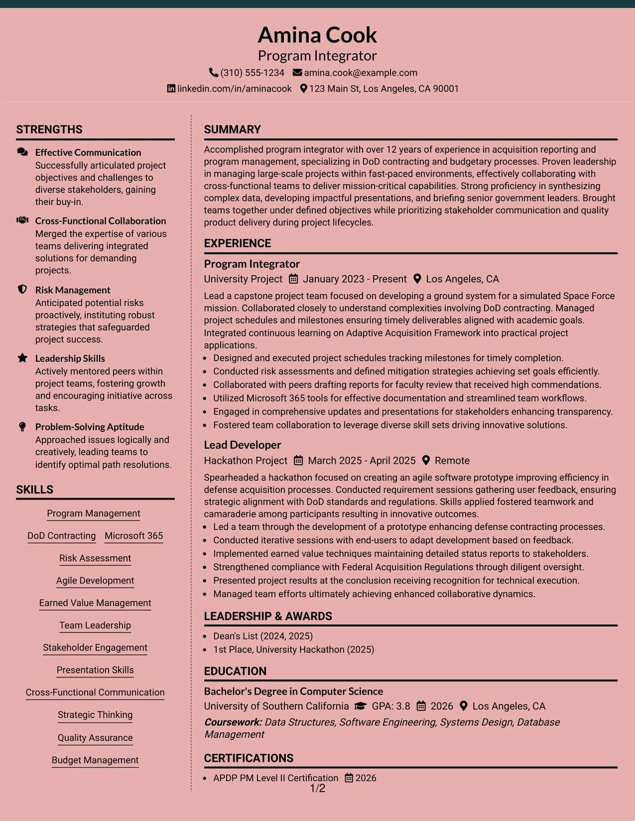 Resume Example Page 1