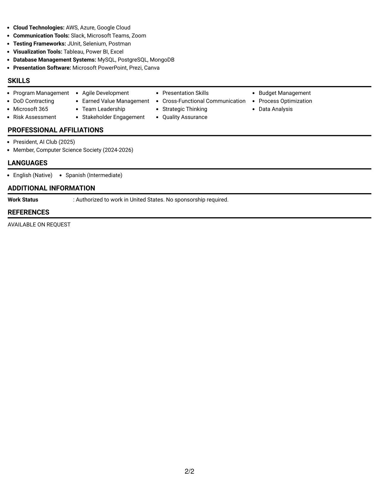 Resume Example Page 2