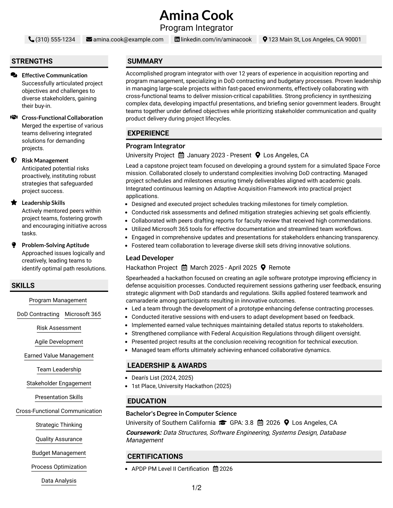 Resume Example Page 1