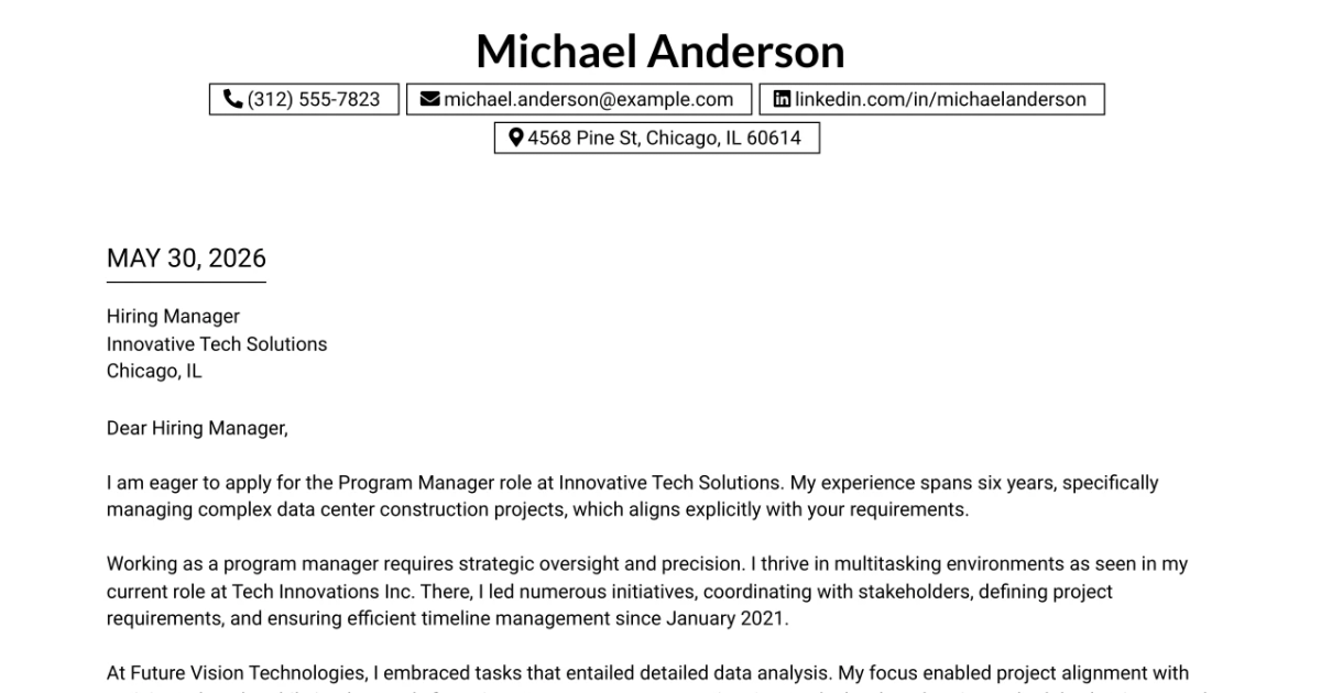 30+ Program Manager Cover Letter Templates with Example