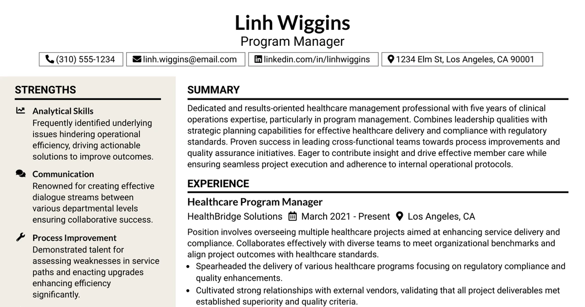 33 Program Manager - Healthcare Services Resume Templates with Example