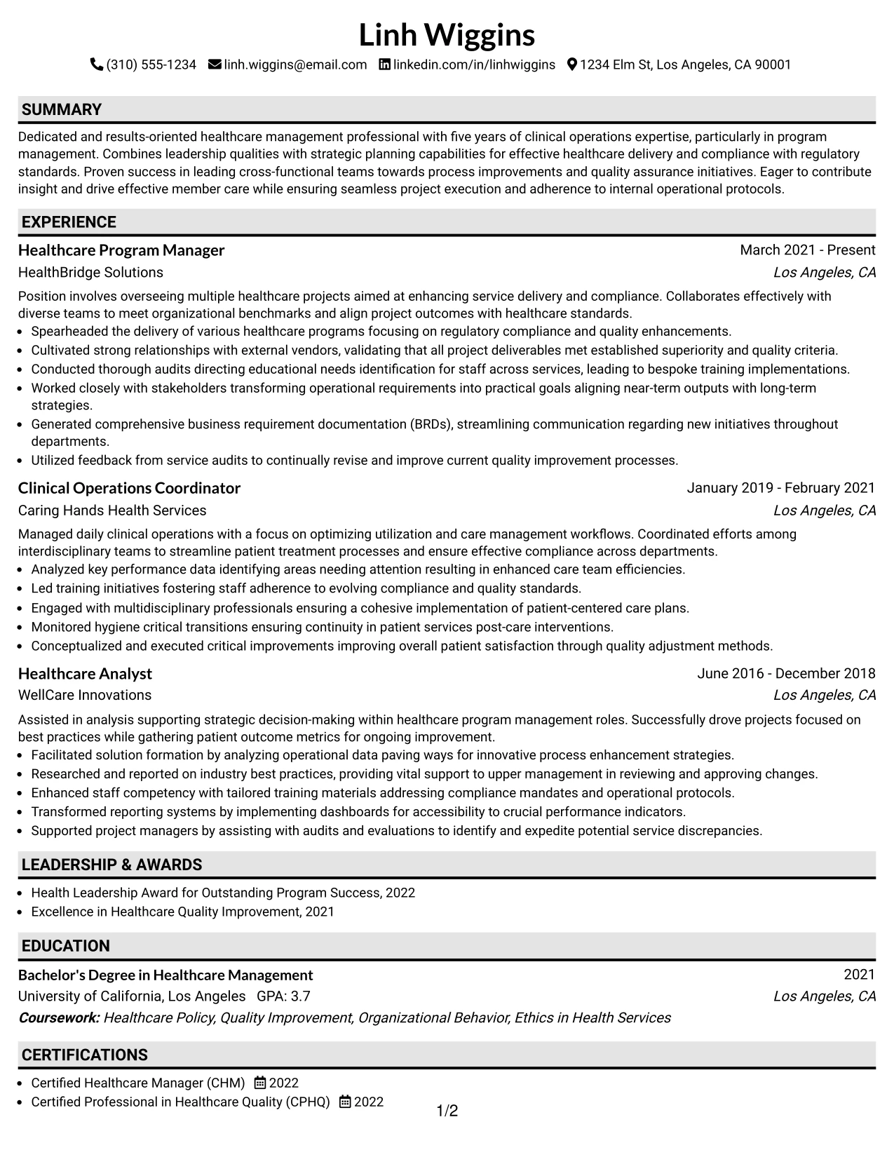 Resume Example Page 1