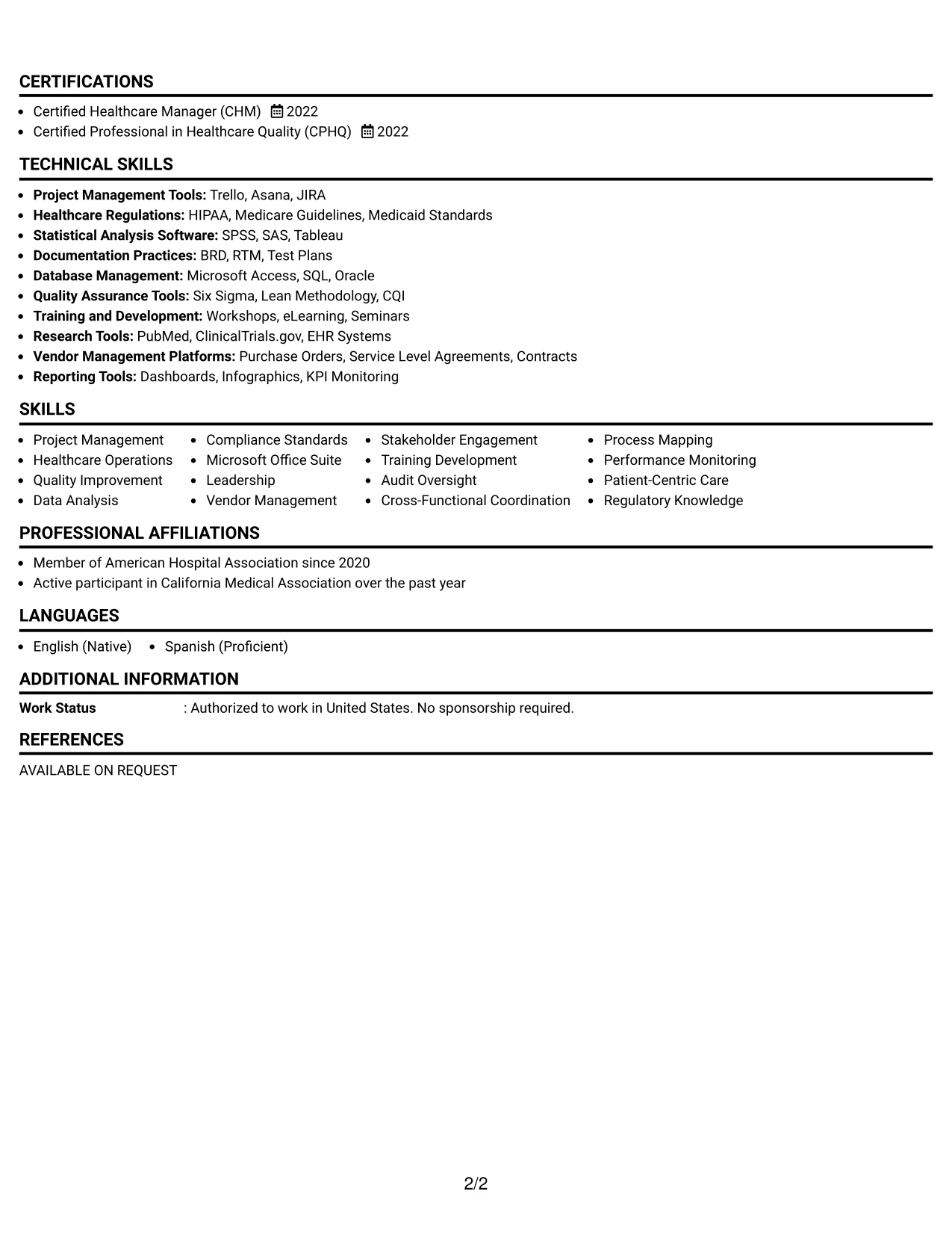 Resume Example Page 2