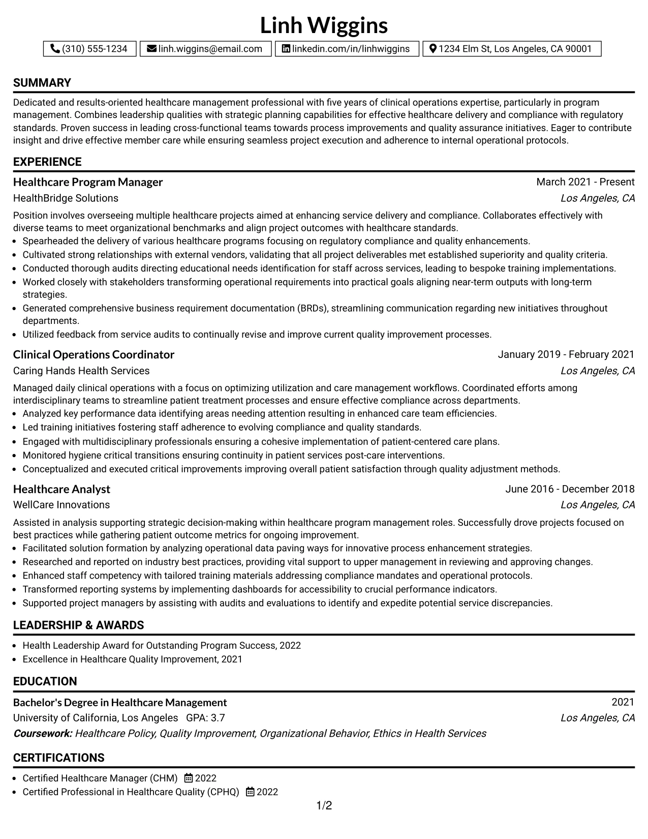Resume Example Page 1
