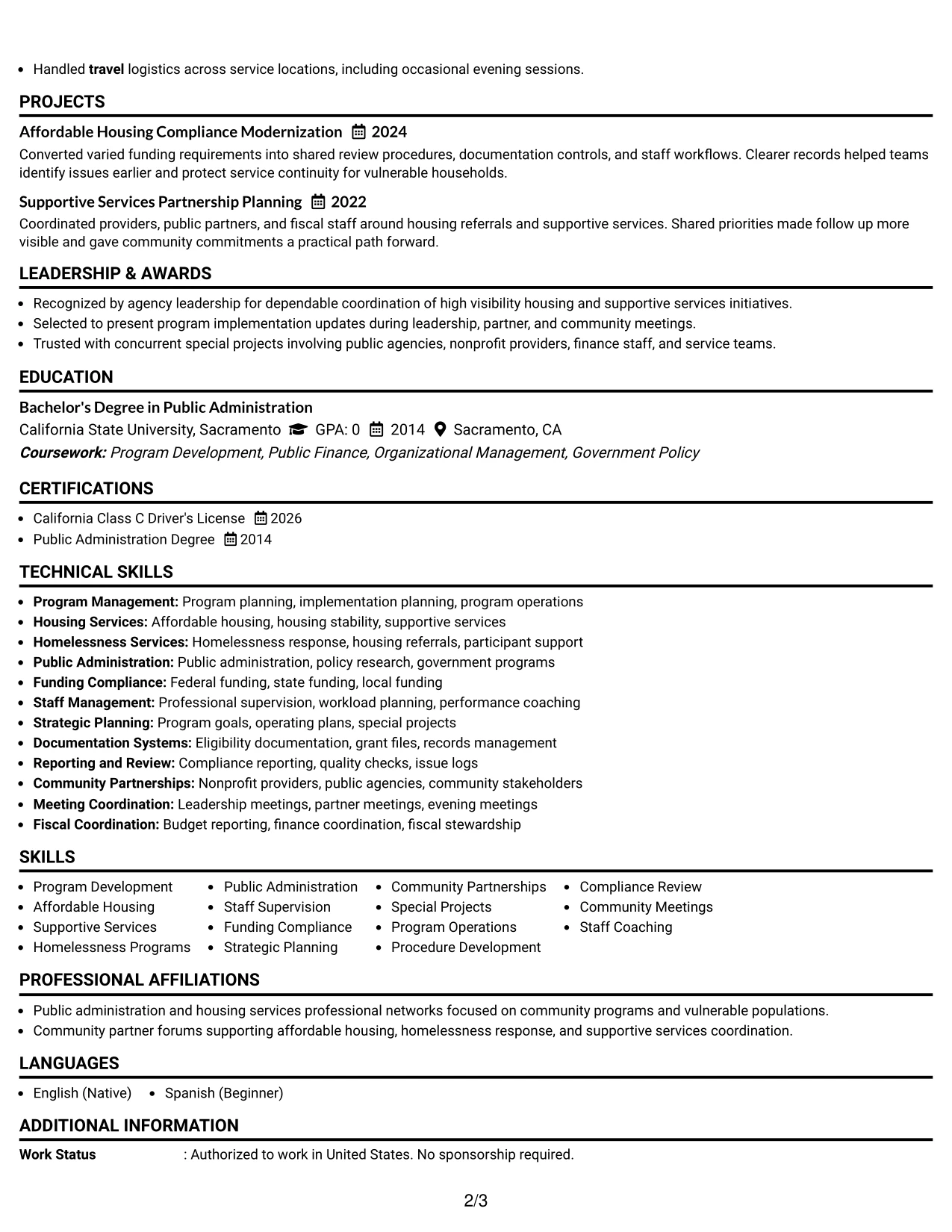 Resume Example Page 2
