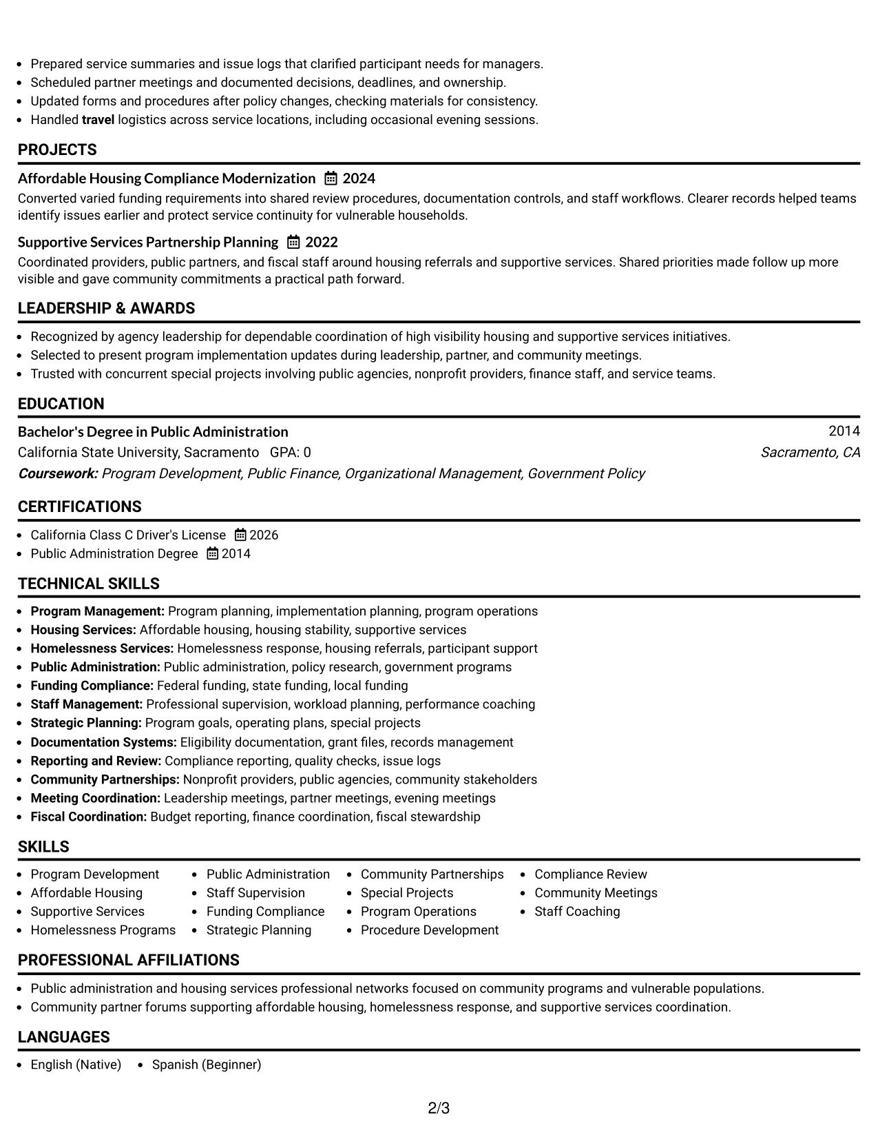 Resume Example Page 2