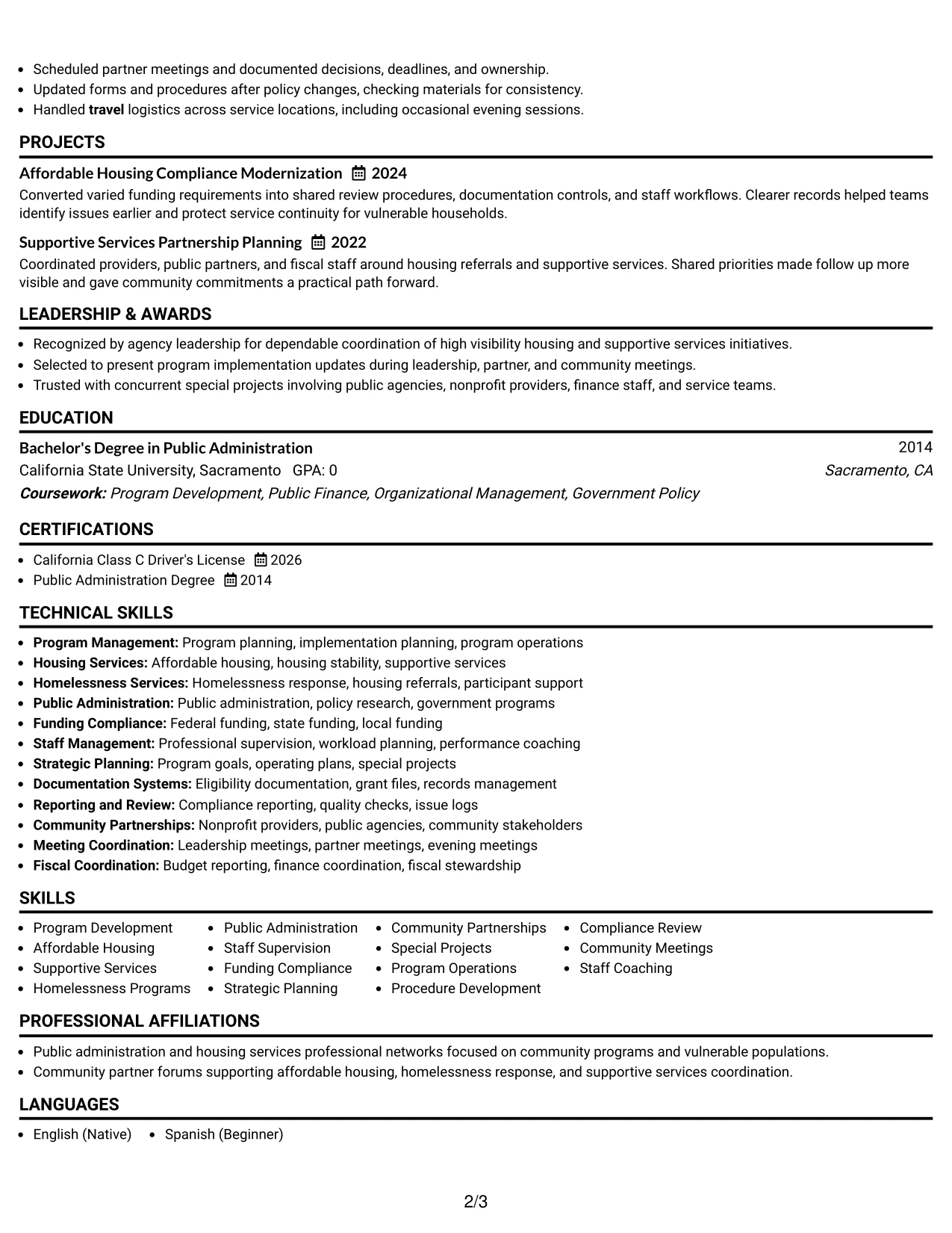 Resume Example Page 2