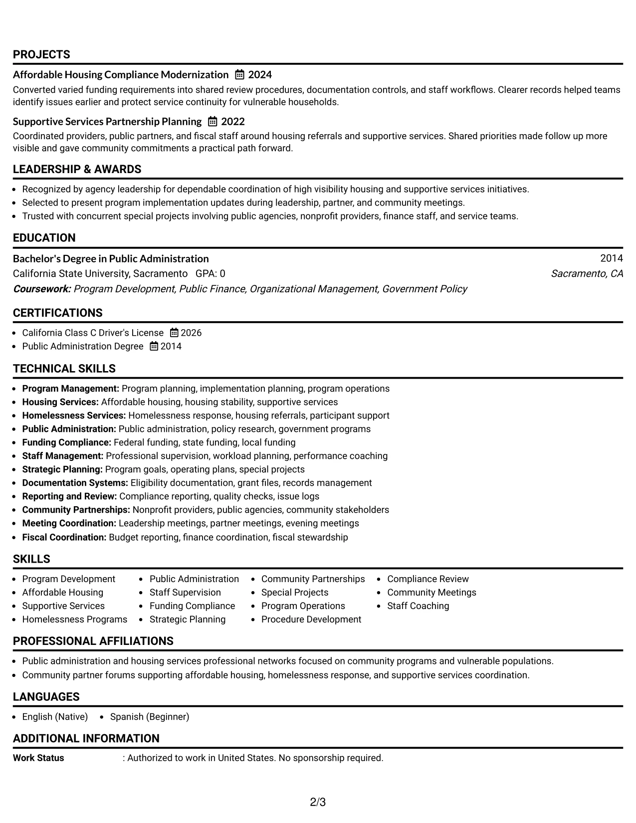 Resume Example Page 2