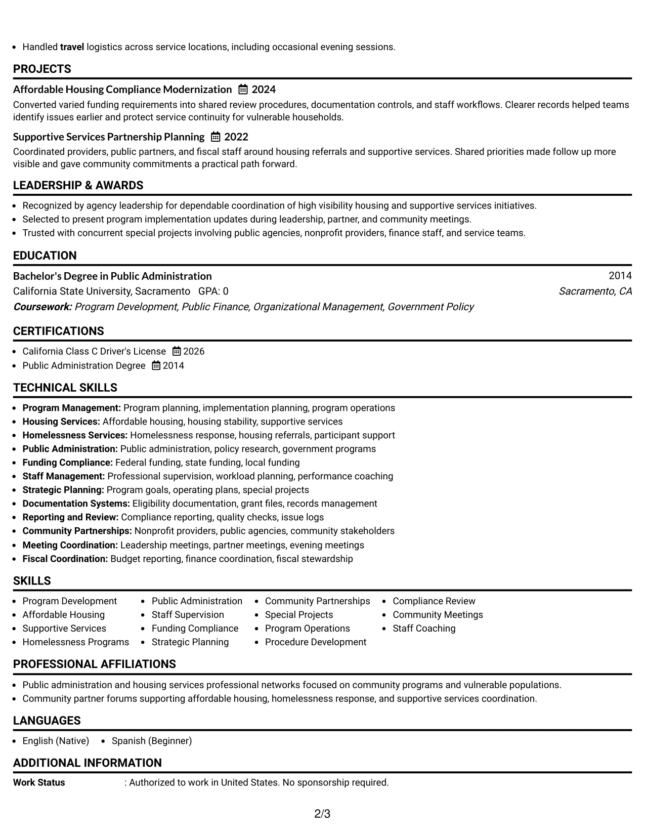Resume Example Page 2