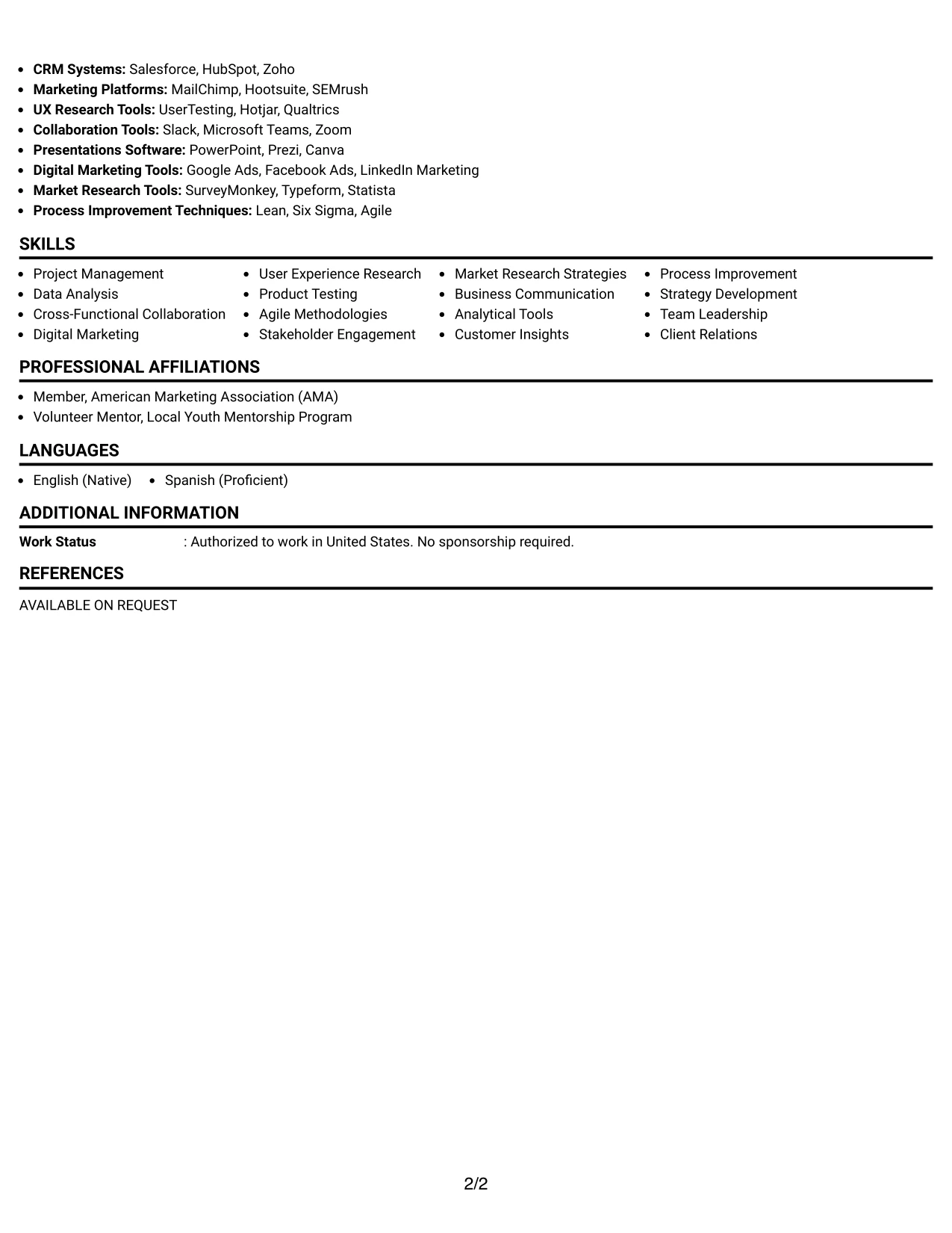 Resume Example Page 2