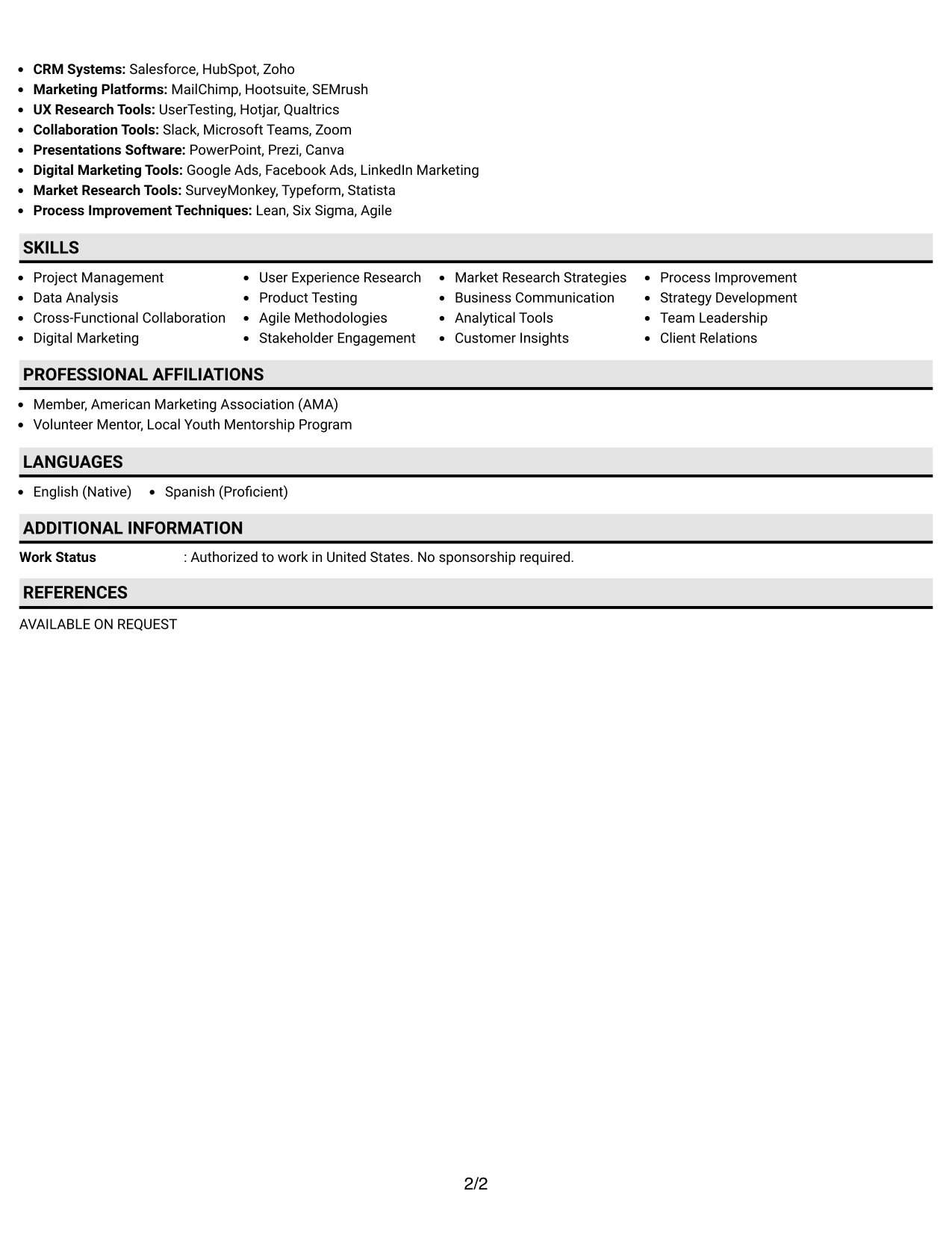 Resume Example Page 2