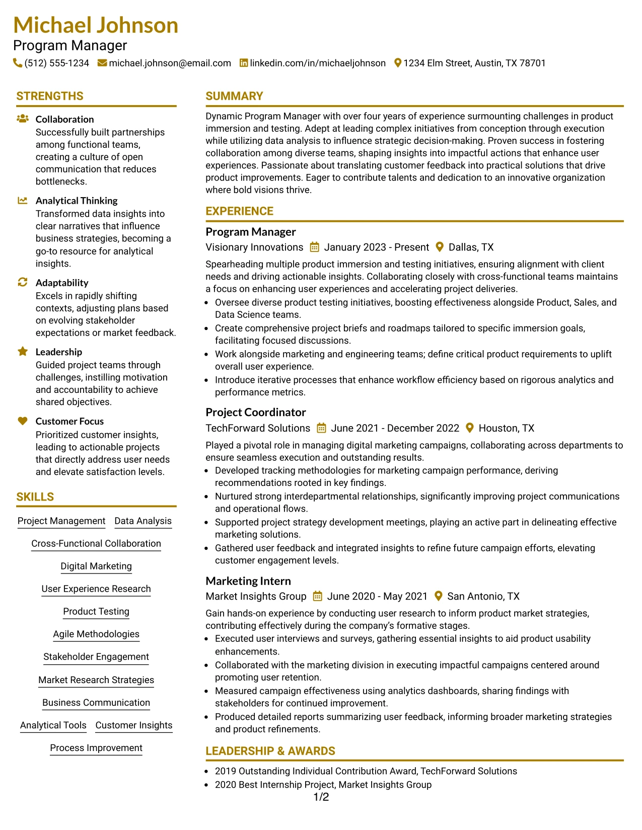 Resume Example Page 1