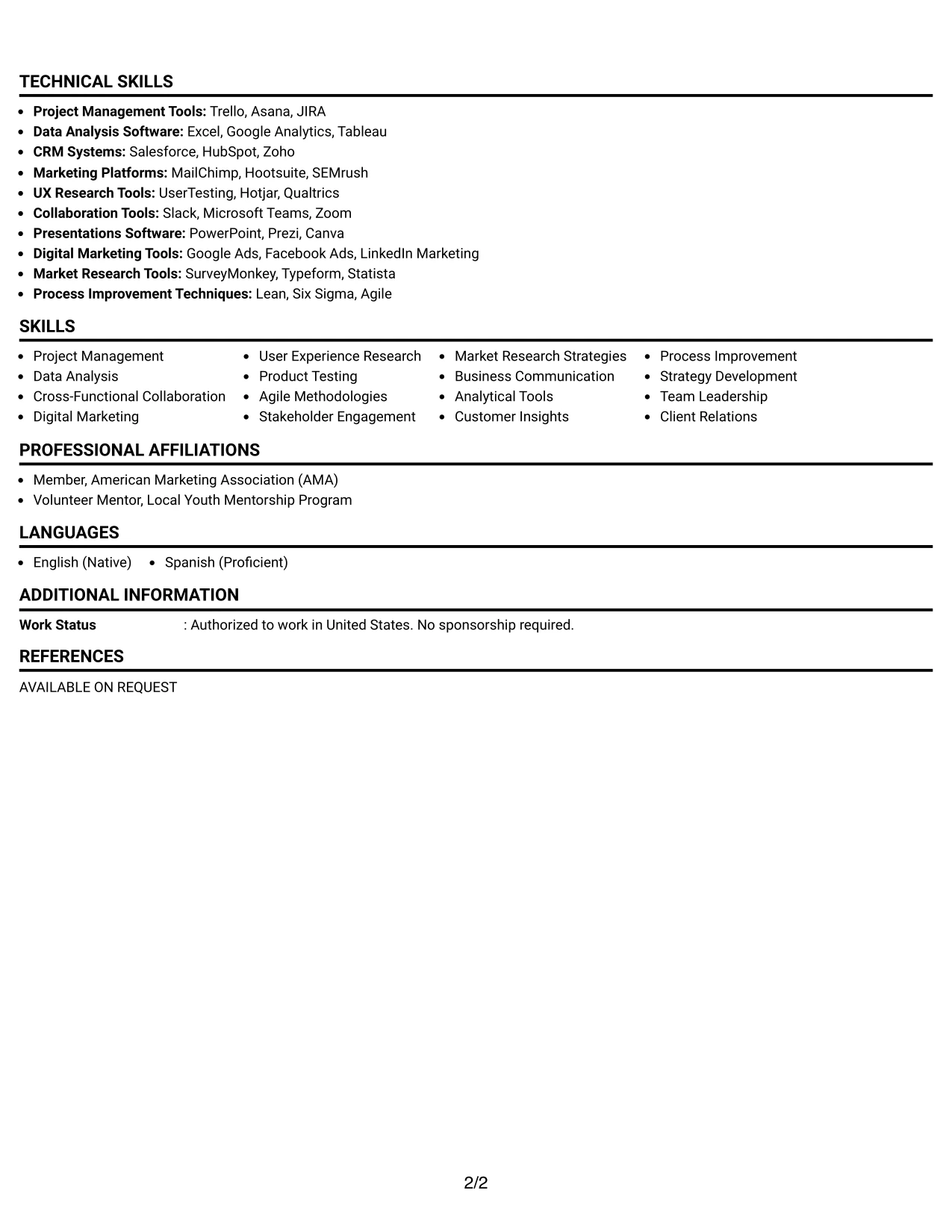 Resume Example Page 2