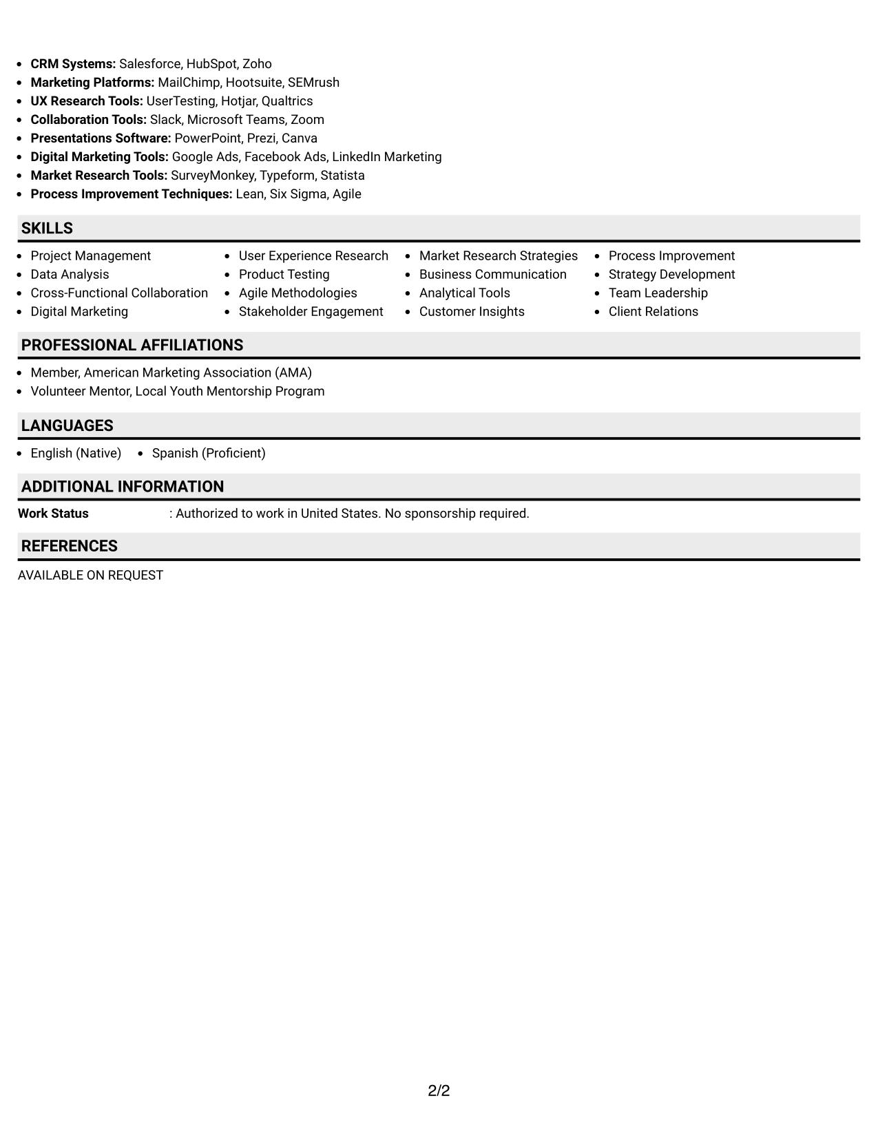 Resume Example Page 2