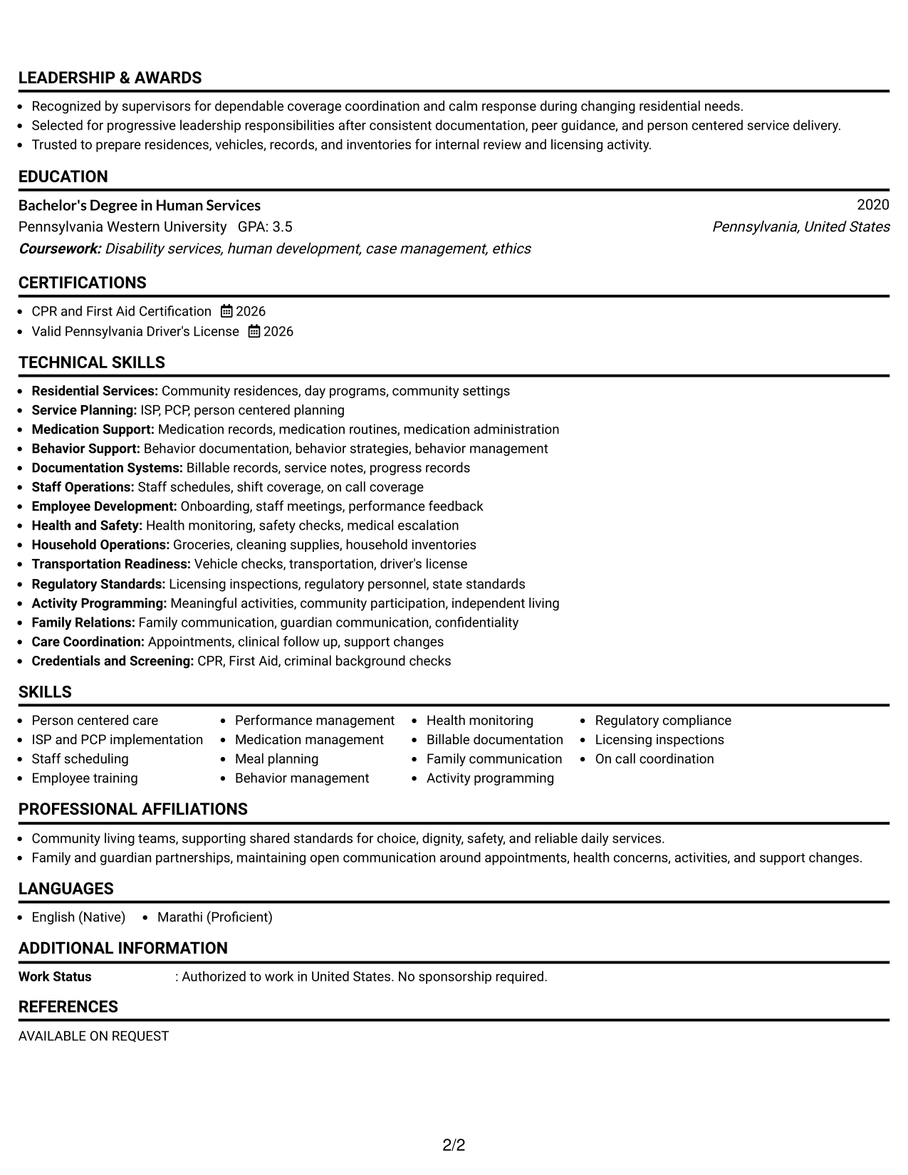 Resume Example Page 2
