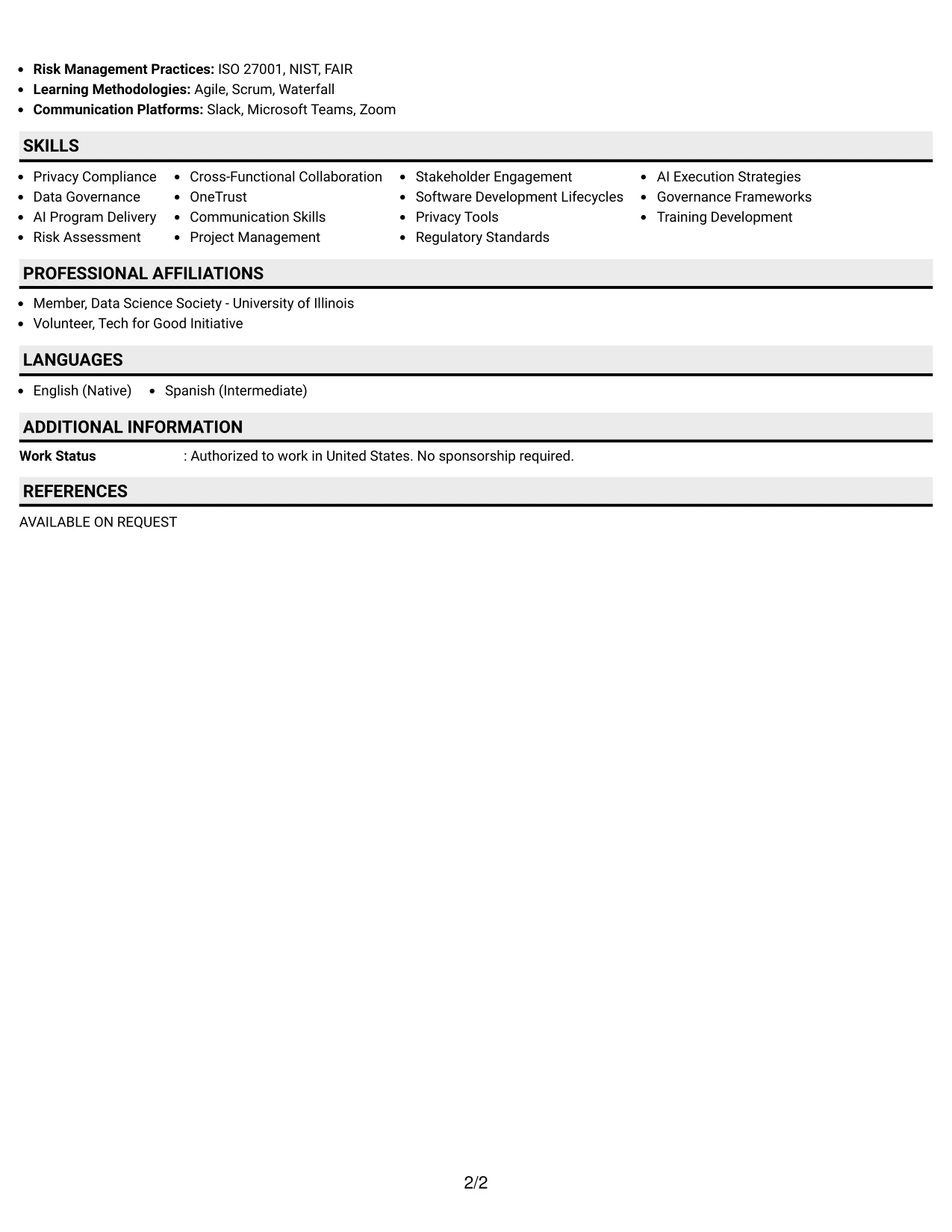 Resume Example Page 2