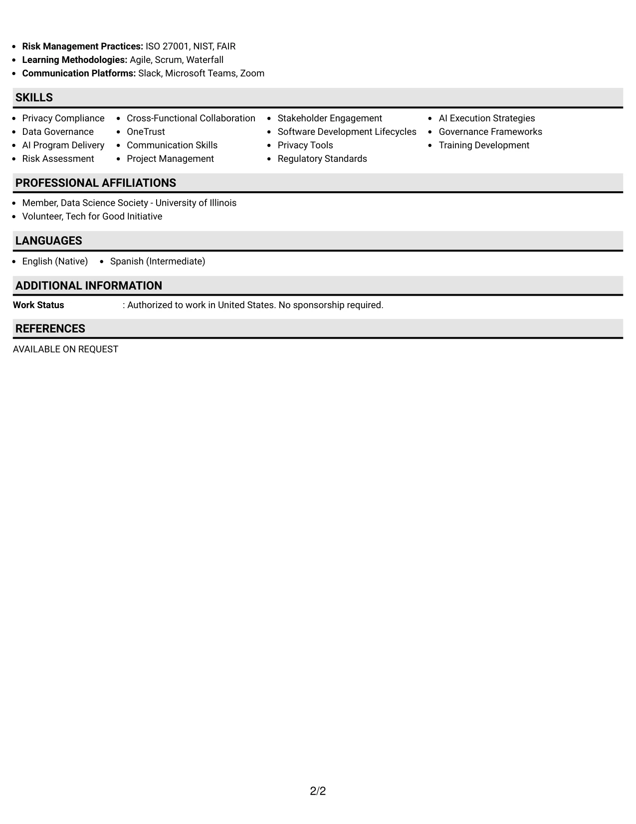 Resume Example Page 2