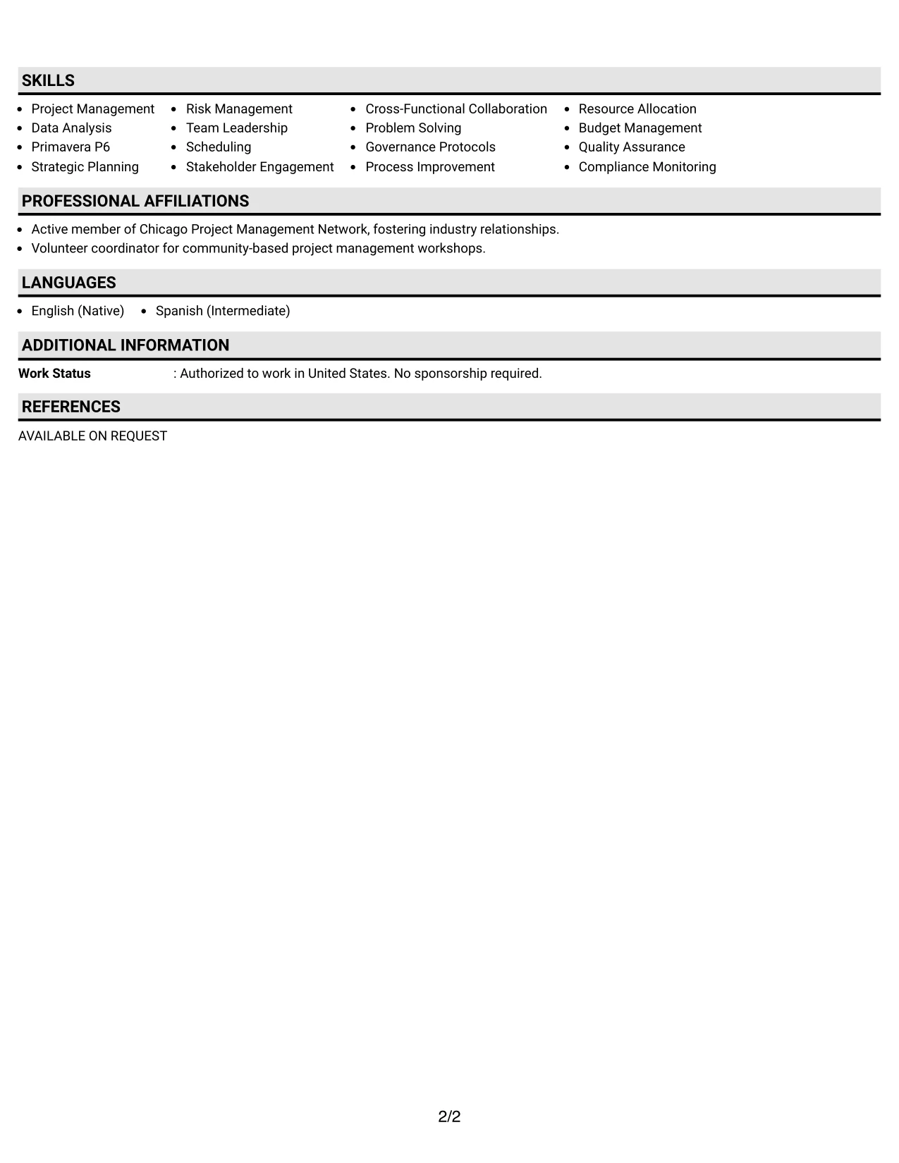 Resume Example Page 2