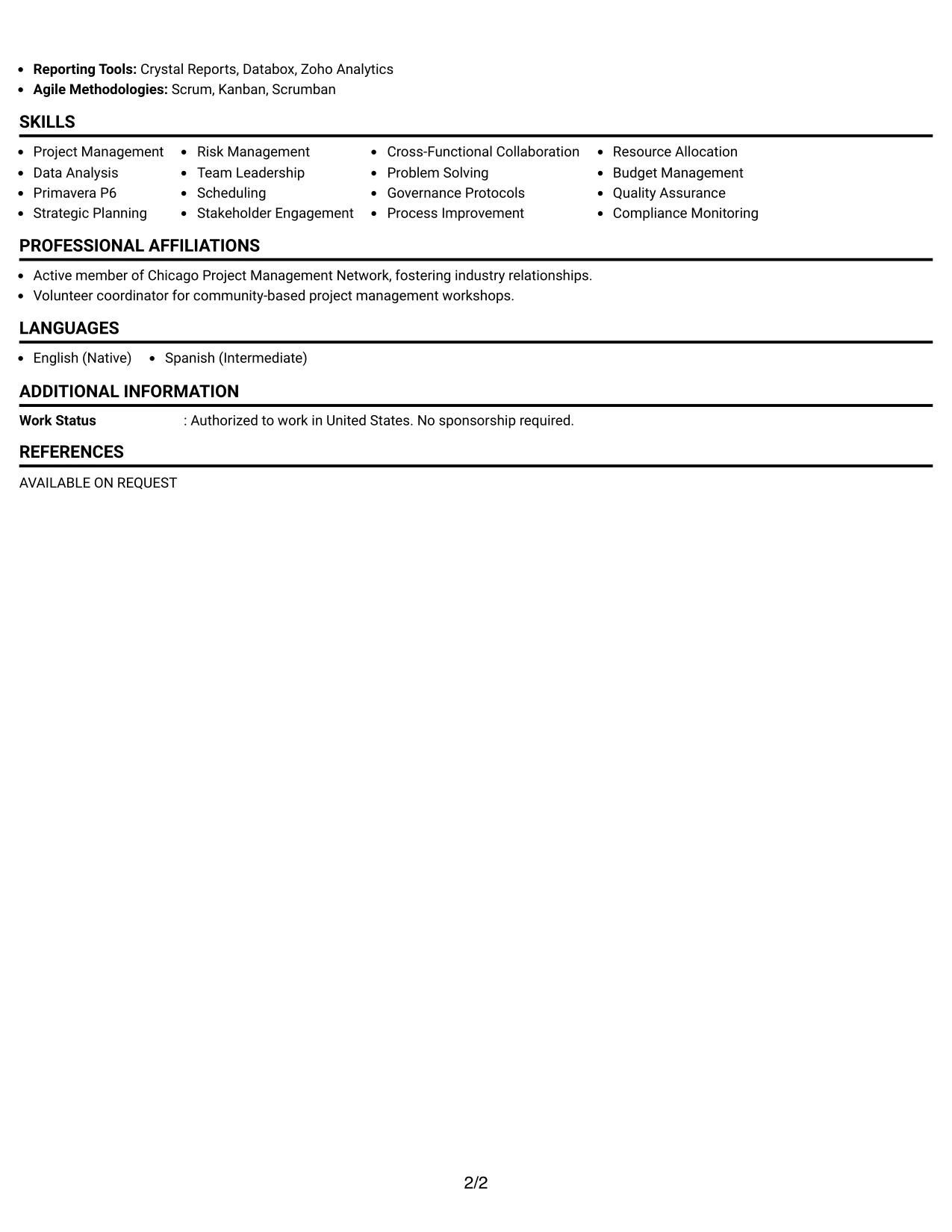 Resume Example Page 2