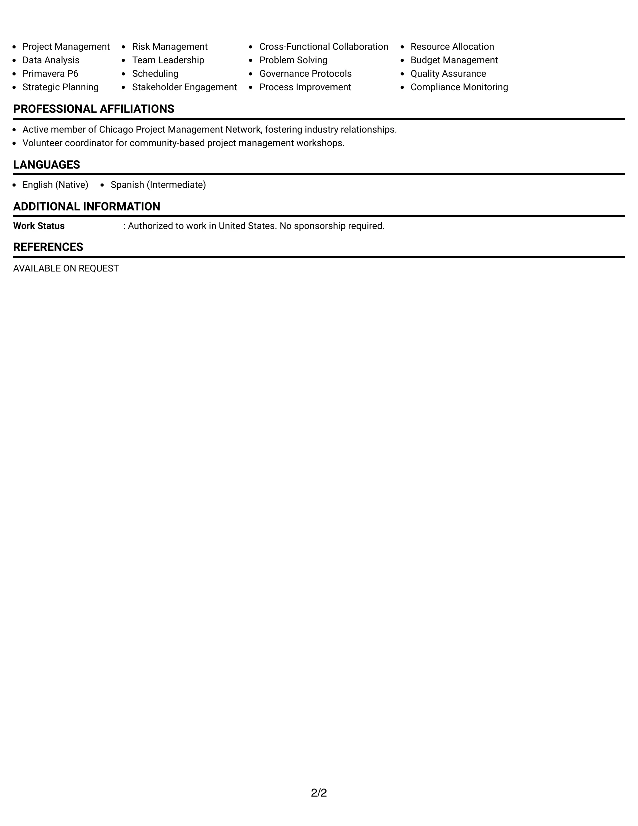 Resume Example Page 2