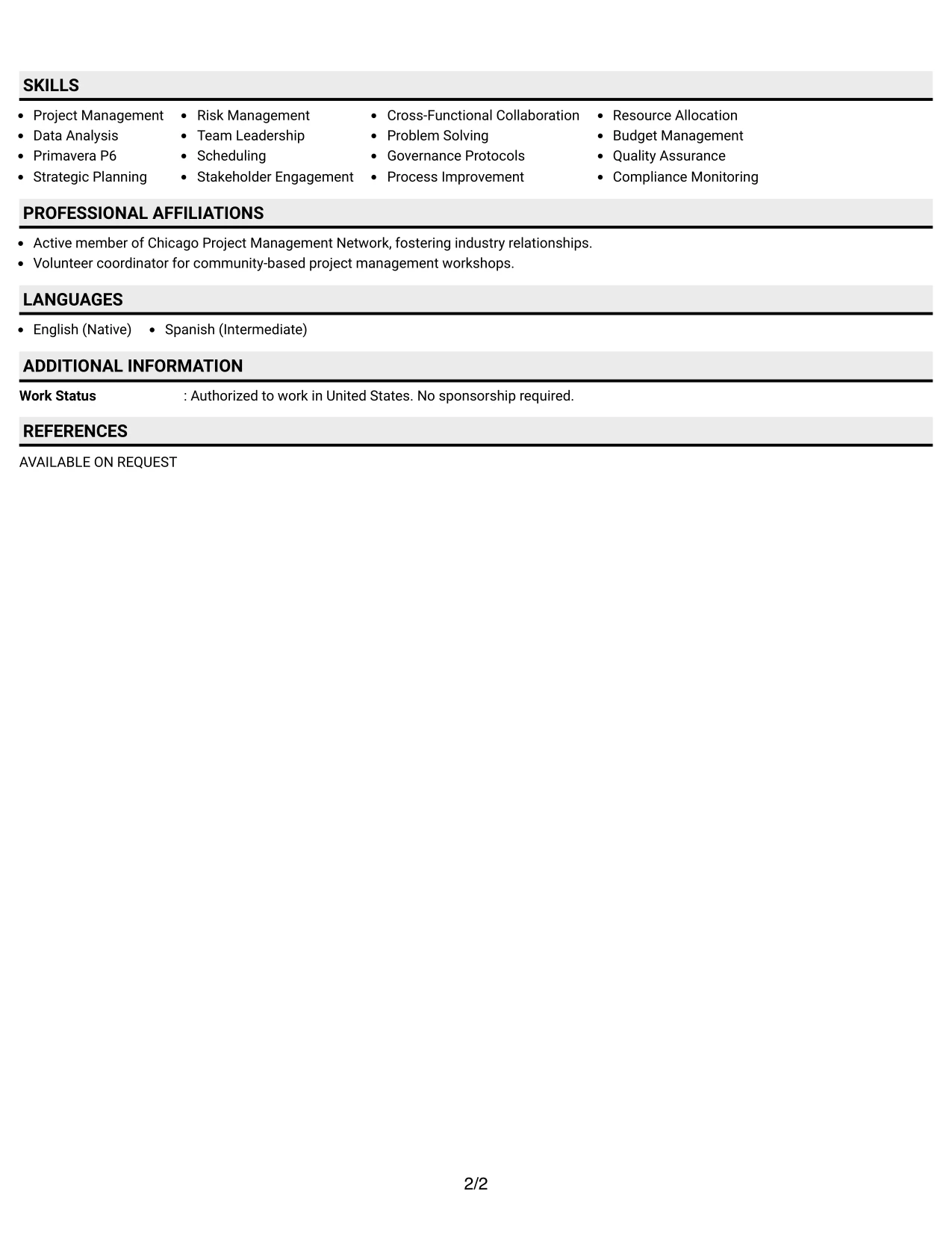 Resume Example Page 2