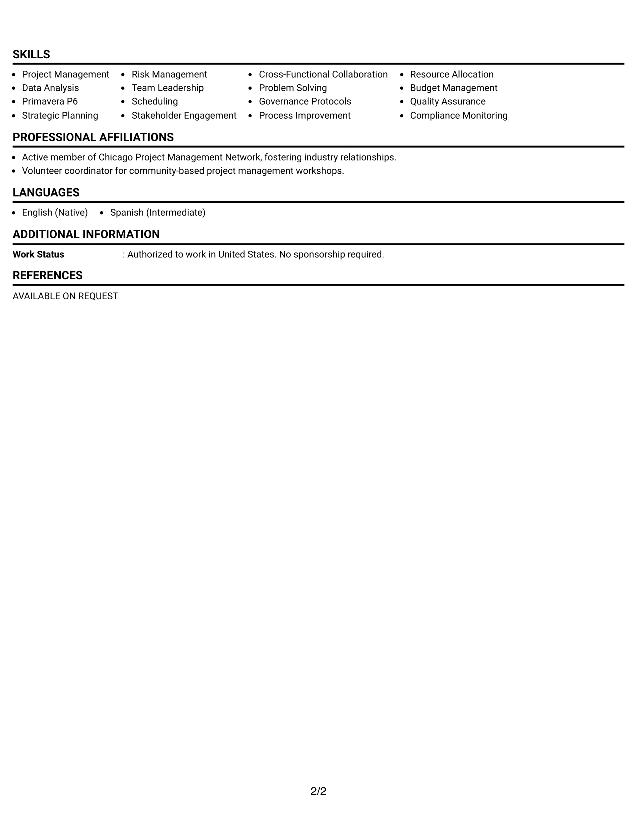 Resume Example Page 2